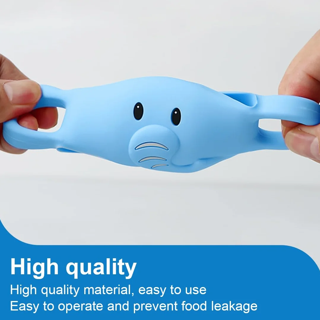 SGERUFZ 2 Maniglia Universale per Biberon, Maniglia Elefante Blu, Maniglia in Silicone, Taglia Universale