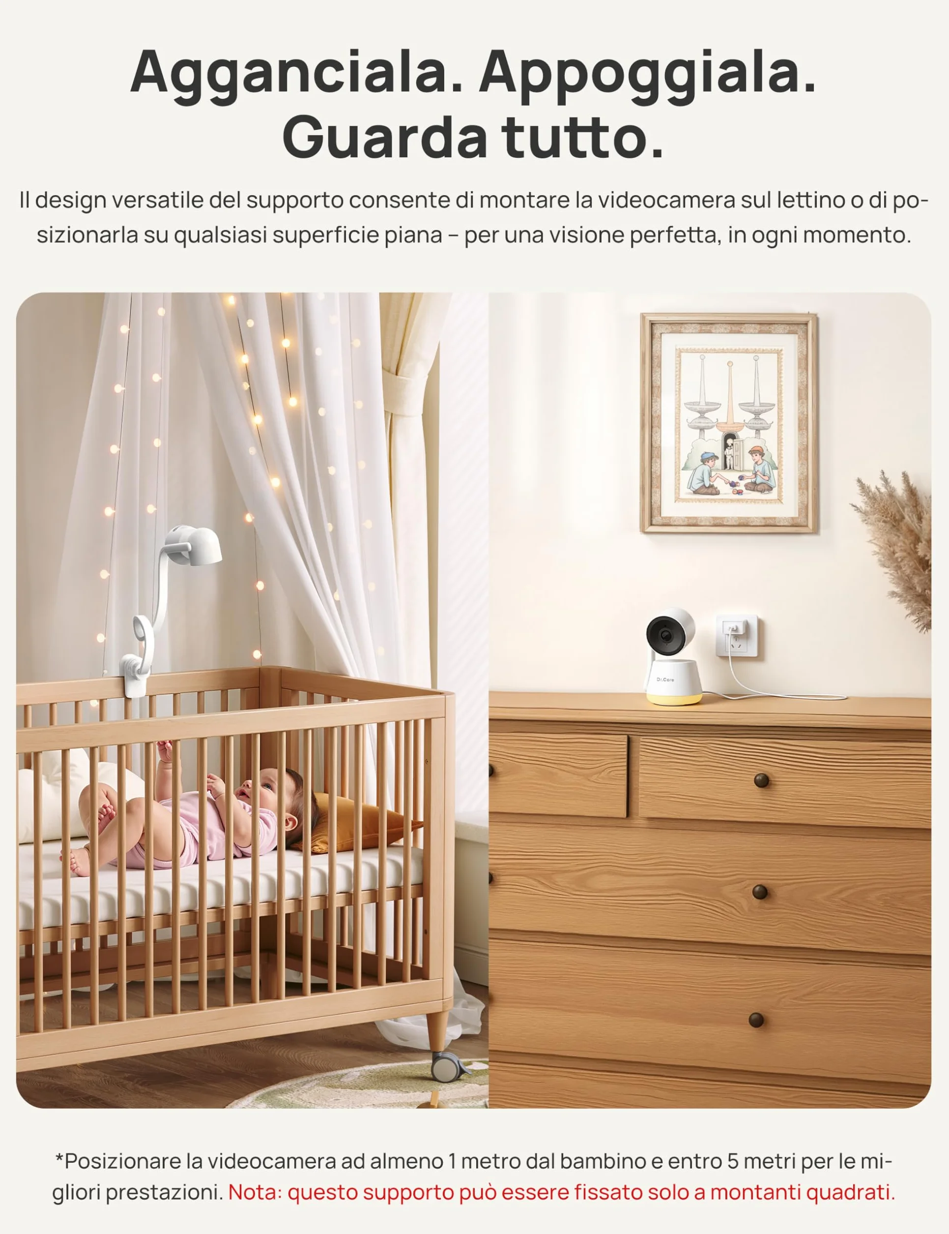 Dr.Care LumiView Baby Monitor WiFi SBM003-1080P FHD & 2K, Controllo App, Modalità Privacy, Batteria 5000mAh, Allarmi Pianto e Movimento, Luce Notturna RGB (Monitor 5" con 2 Telecamere)