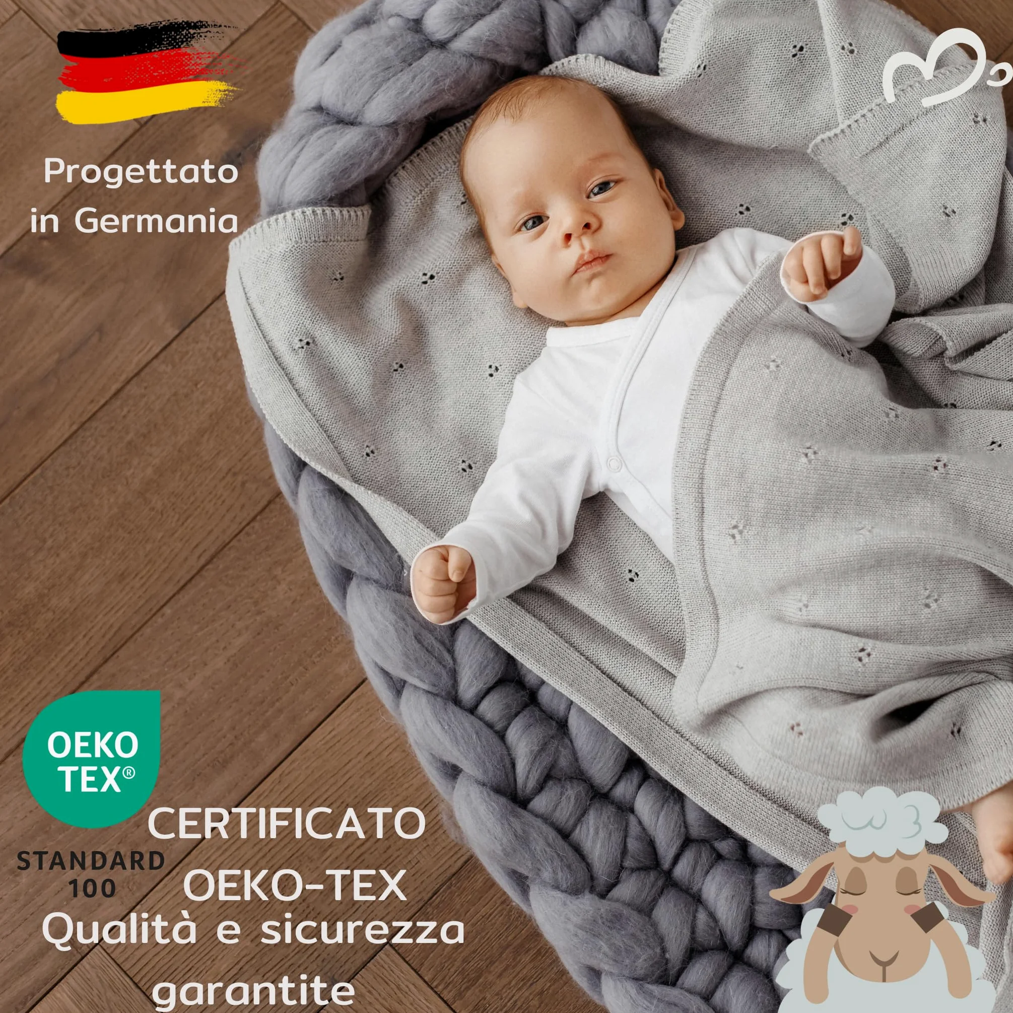 Coperta Lana Merino 100% - 75x100 cm - Copertina Neonato Invernale