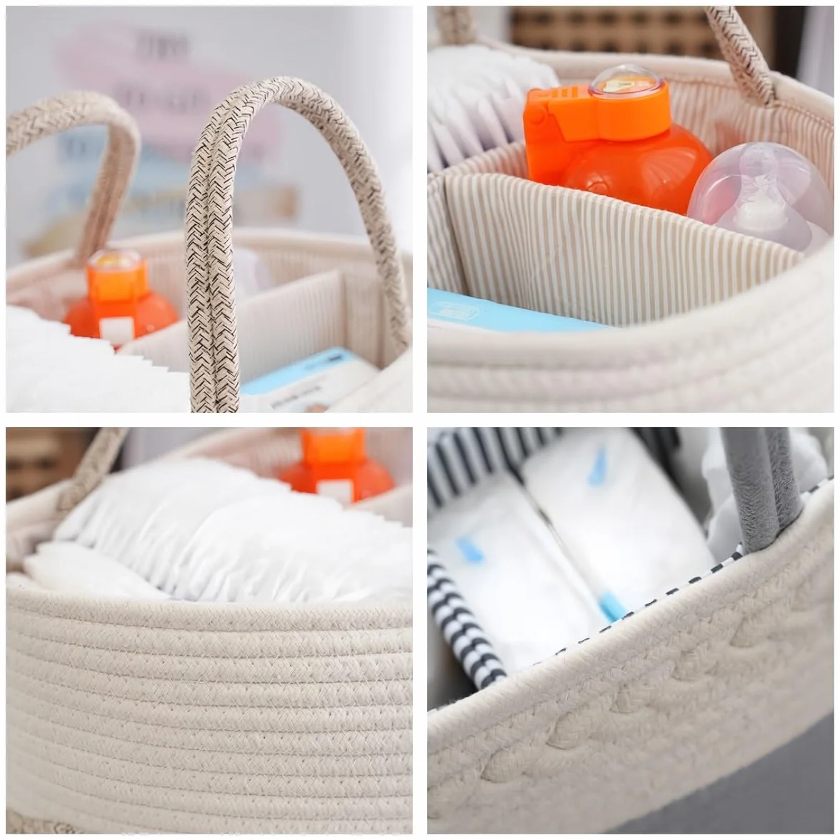 Cesto Regalo Personalizzato Per Baby Shower Con Nome, Cestino Portaoggetti Per La Cameretta In Corda Di Cotone Per Organizzare Pannolini, Salviette E Articoli Essenziali Per Neonati(Beige)