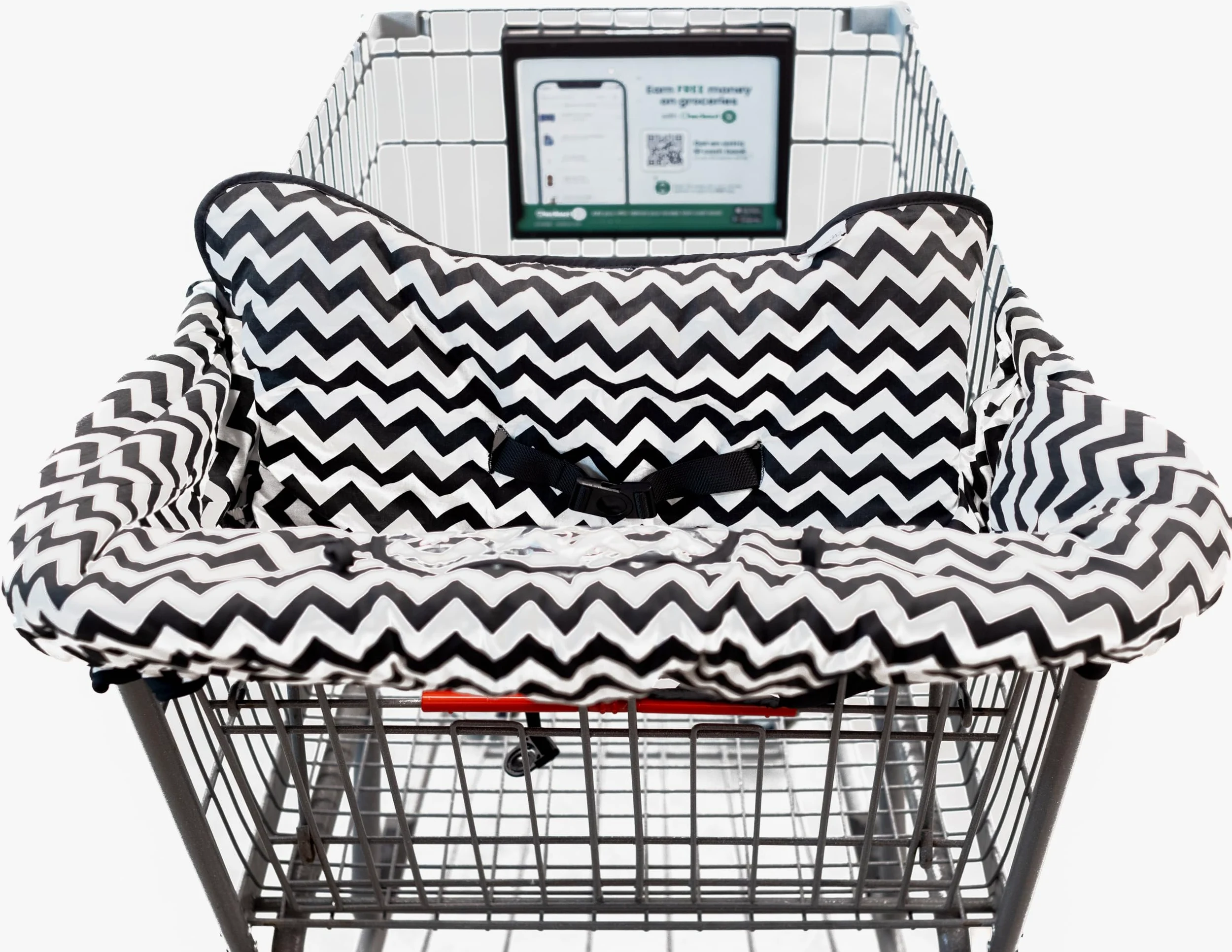 TOTES BABIES Copertura per carrello della spesa e seggiolone, in morbido cotone, con custodia per telefono, colore: bianco e nero