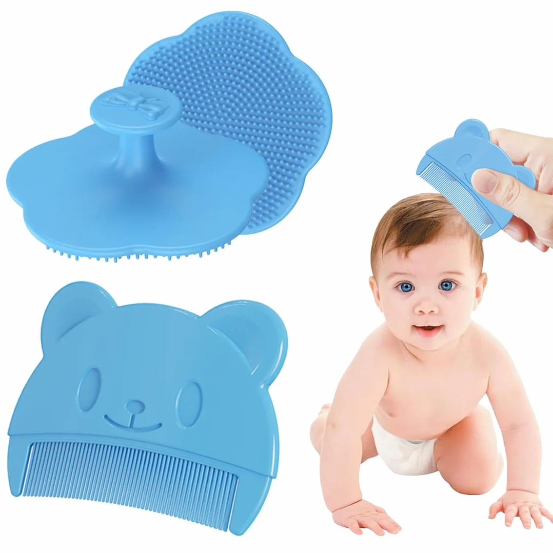 SGERUFZ 2 pezzi pettine per rimuovere crosta lattea del bambino, morbido in silicone, spazzola e pettine per bambino, spazzola shampoo + pettine per la tua ragazza