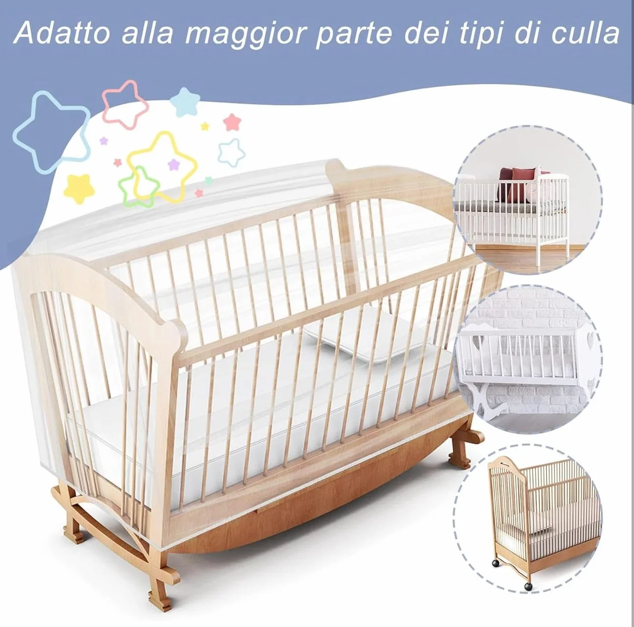 Zanzariera Universale per Culle, Lettini e Carrozzine – Rete Anti Zanzare e Insetti 100% Poliestere Traspirante – Bordo Elastico Facile da Applicare – Colore Bianco, Lavabile a Mano 233207