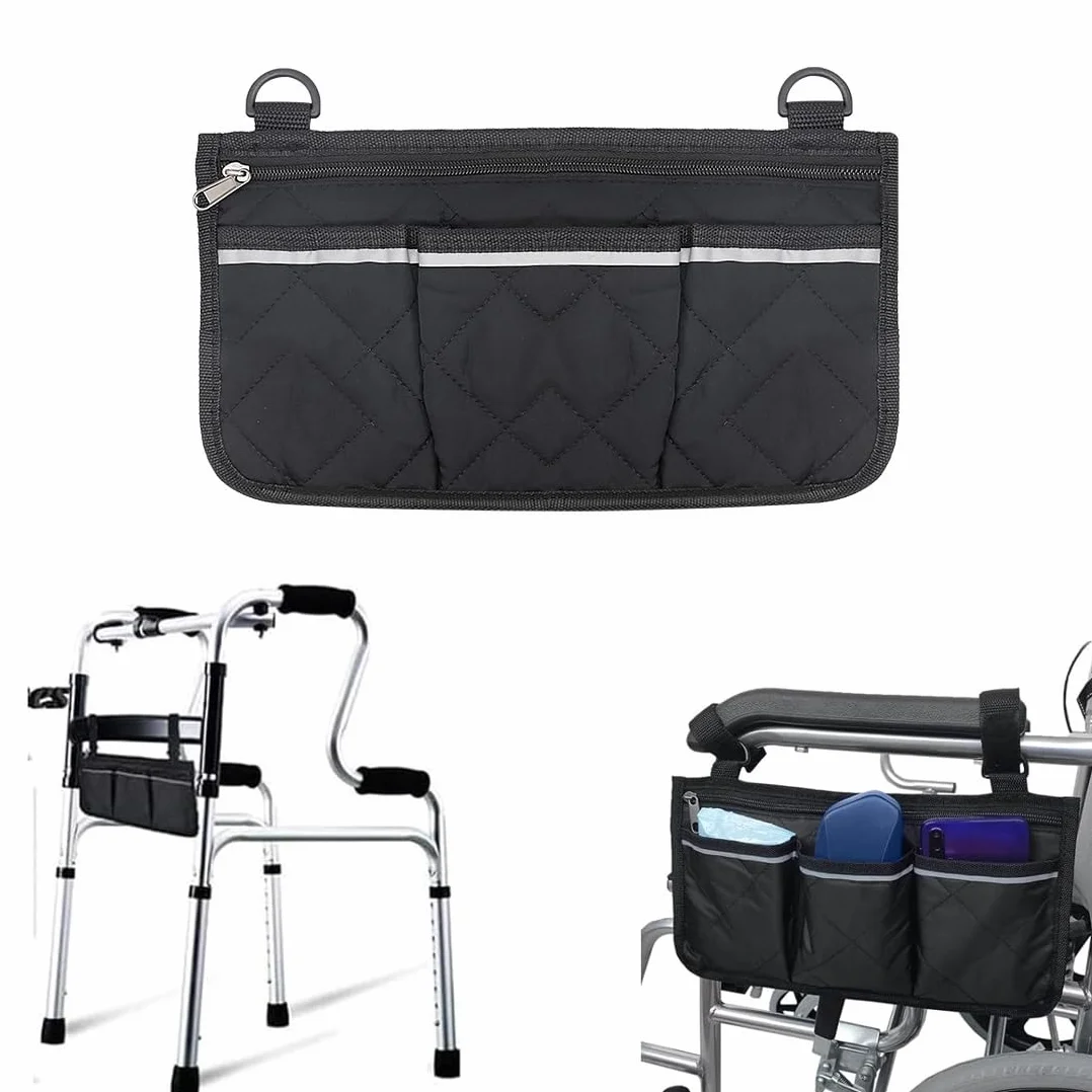 Sedie a rotelle, scooter disabili e accessori,Borsa portaoggetti per passeggino, striscia riflettente, borsa portaoggetti laterale per bracciolo sedia a rotelle