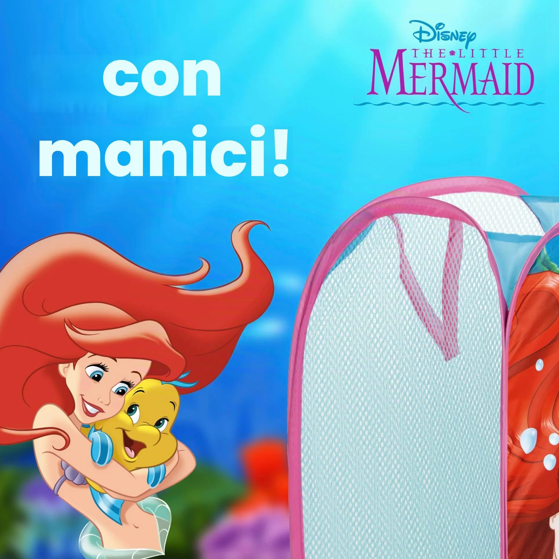 SUPERDIVER - Cesto pieghevole di Ariel La Sirenetta - Licenza Ufficiale Disney The Little Mermaid - Perfetto per giocattoli e vestiti - 36x36x58 cm - Ideale per bambini e bambine.