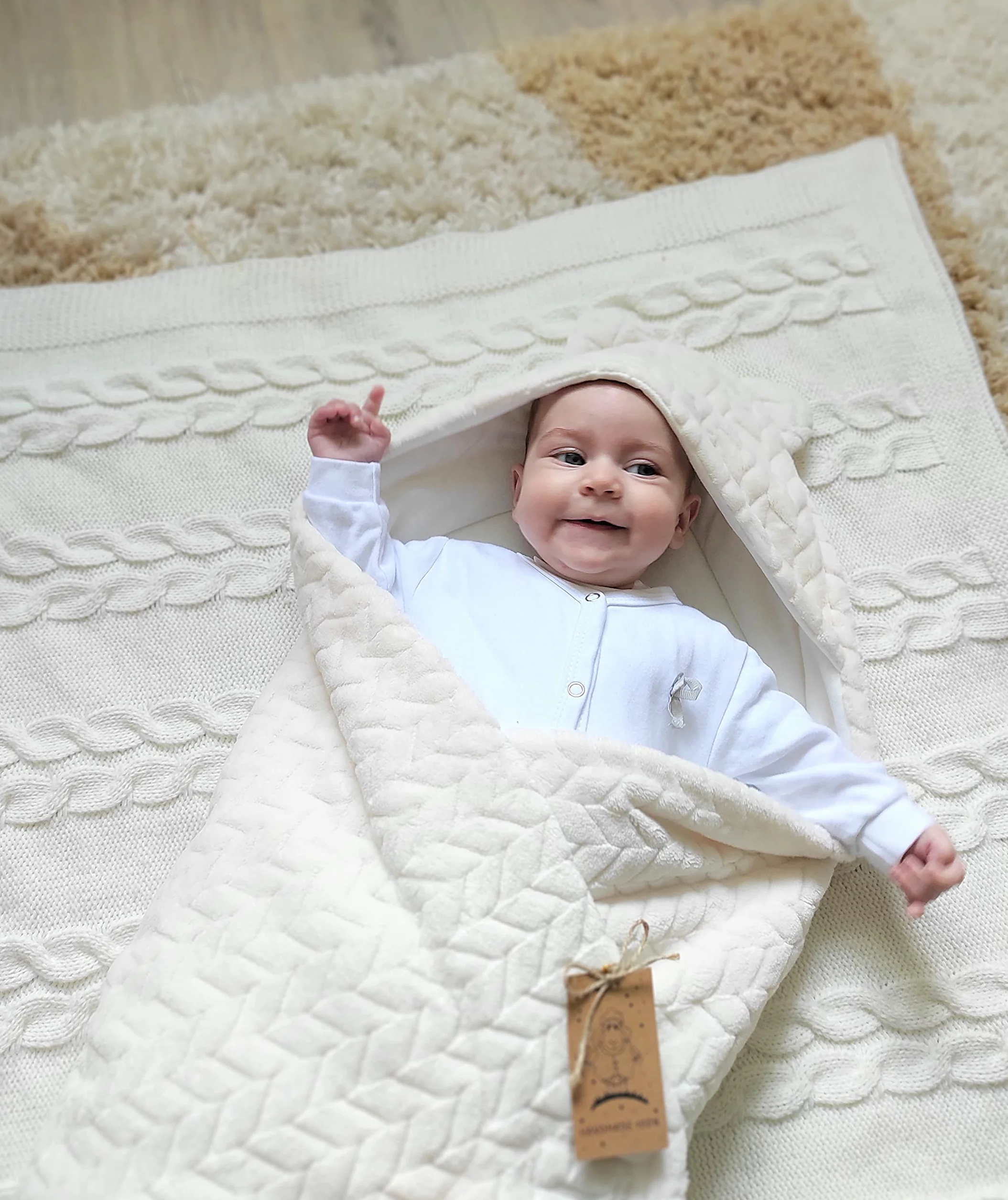 Bo Copertina per ovetto, passeggini e seggiolini per bambini, coperta per neonati, dimensioni ideali 80 x 80 cm, con cappuccio e chiusura a strappo, per inverno ed estate