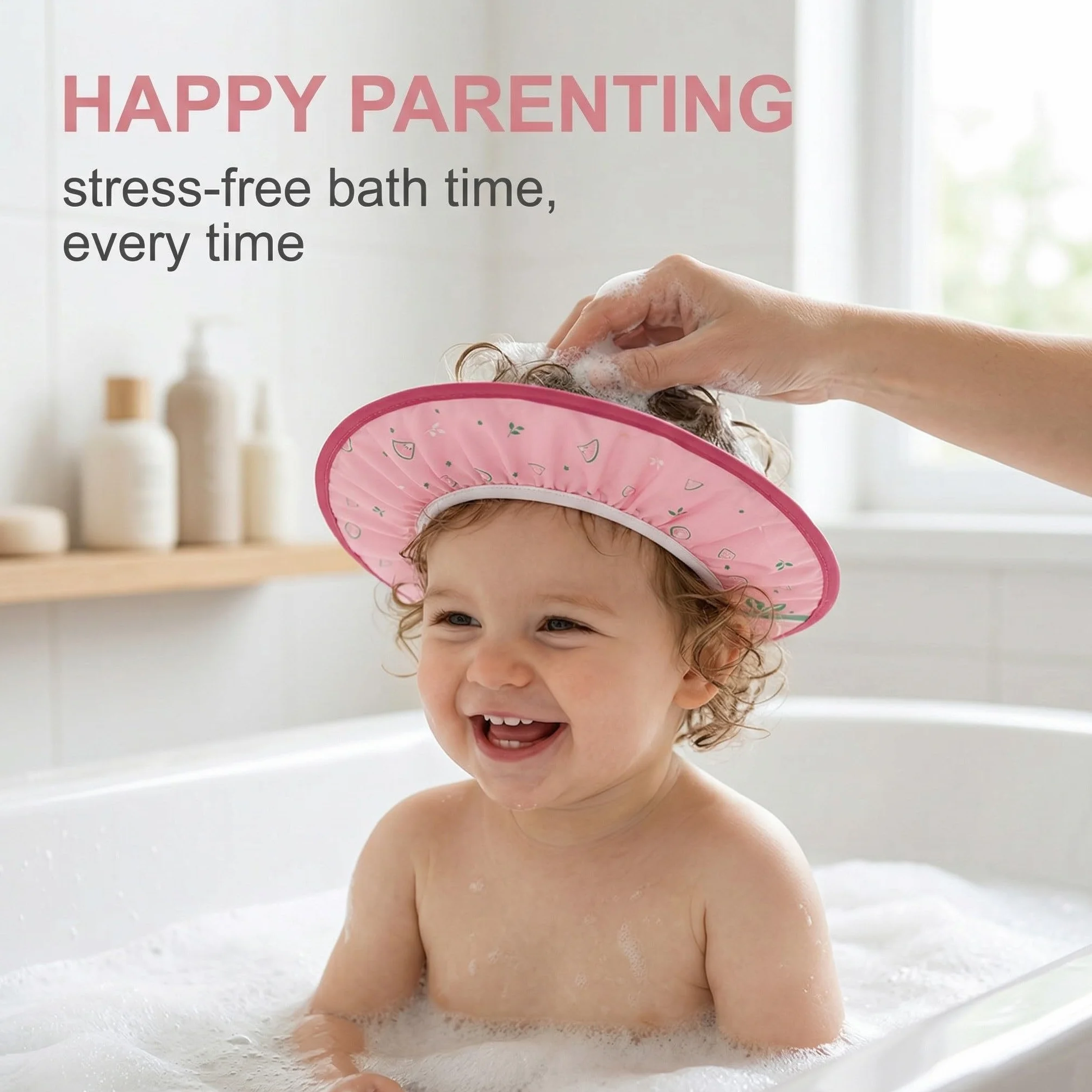 Cappello da Doccia per Bambini e Neonati Visiera da Bagno Regolabile Protezione Impermeabile Shampoo Cappello Morbido per Bagno (Diametro Interno 10 cm, Diametro Esterno 30 cm)(Rosa)