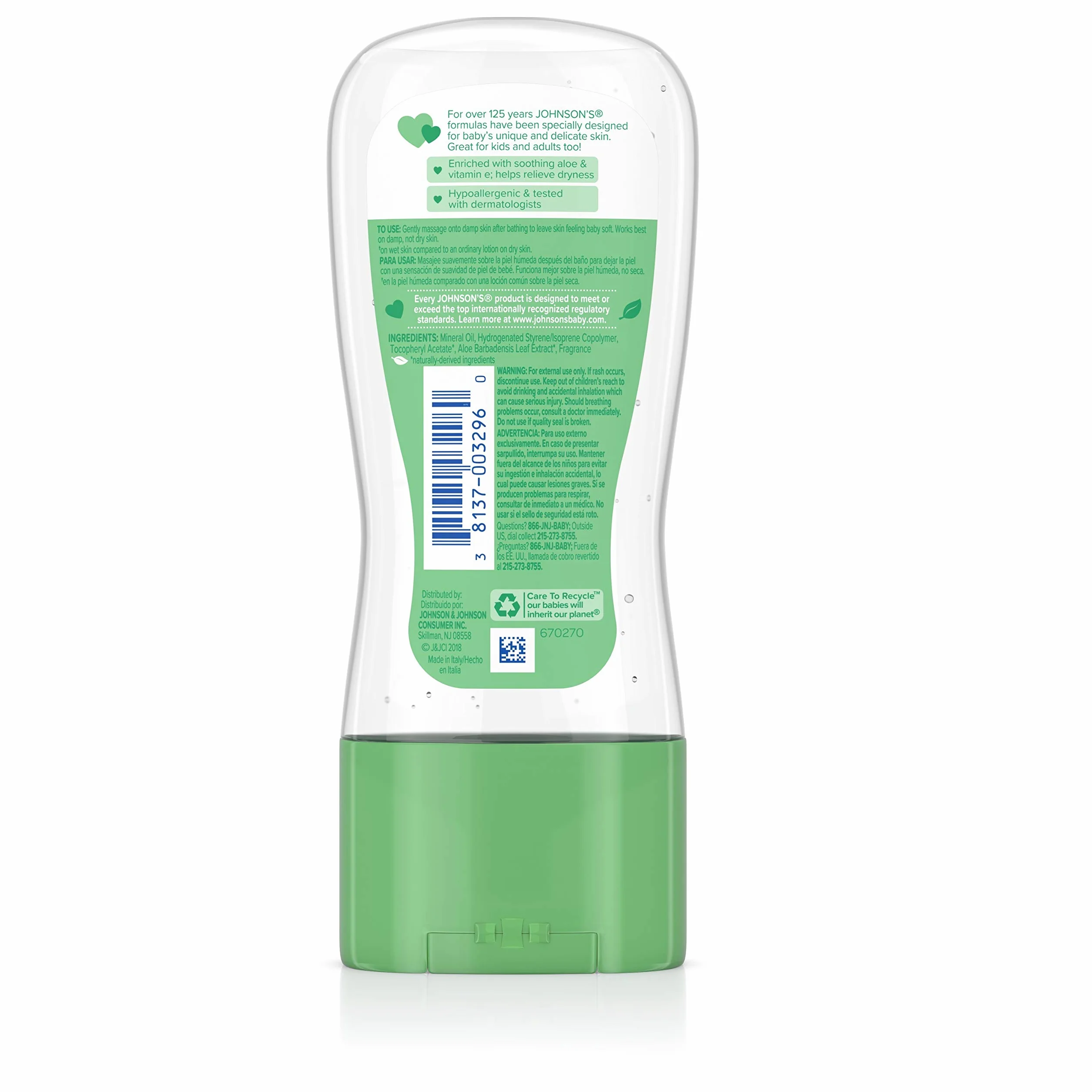 Johnson & Johnson 003296 Bambino Gel olio con Aloe & Vitamina E, 6,5 once