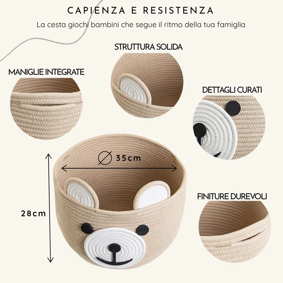 BELMIN Cesta Giochi Bambini Ø35cm – Cesto Portaoggetti Capiente e Stabile, Perfetto come Porta Peluche e Contenitore per la Cameretta
