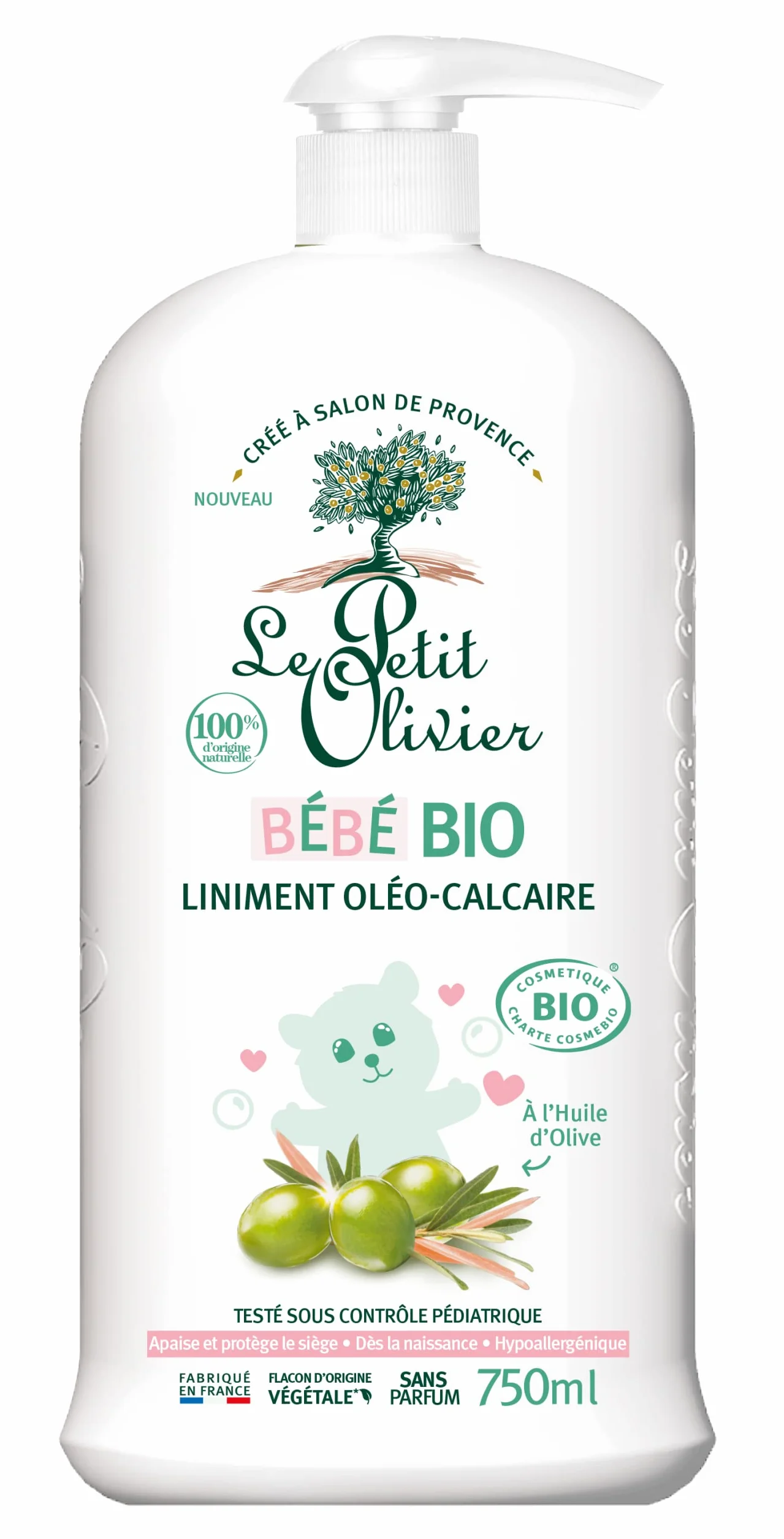 LE PETIT OLIVIER - Liniment Oleo-Calcare - Bambino Bio - Dalla nascita - Pulisce delicatamente i glutei del bambino - Certificato biologico - 100% di origine naturale - Testato sotto controllo
