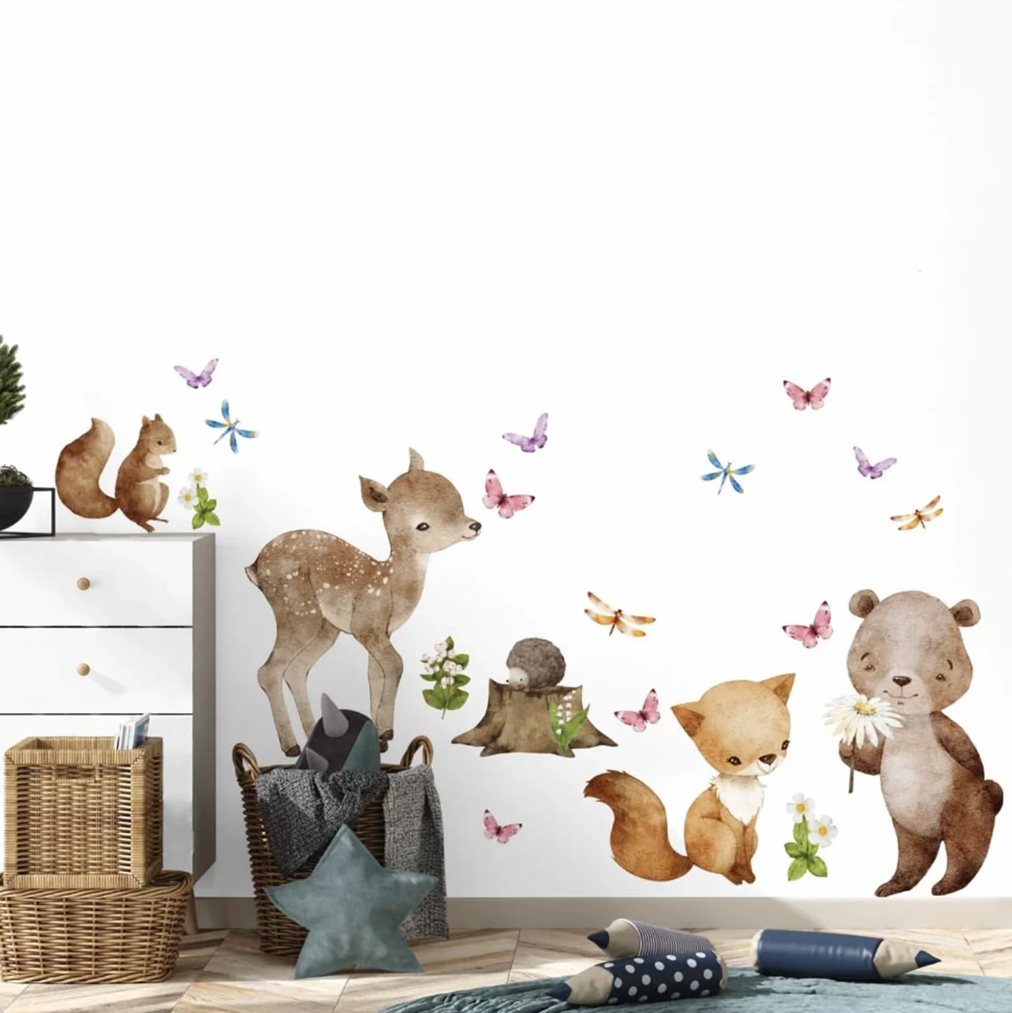 kina - Adesivo Murale Bambini Decorazione Parete Cameretta R00684 - Materiale Eco-Tessuto, Ecologico Anallergico, Riposizionabile, Effetto Carezza, Asilo Nido - Grafica Bosco e Misura 120x30 cm