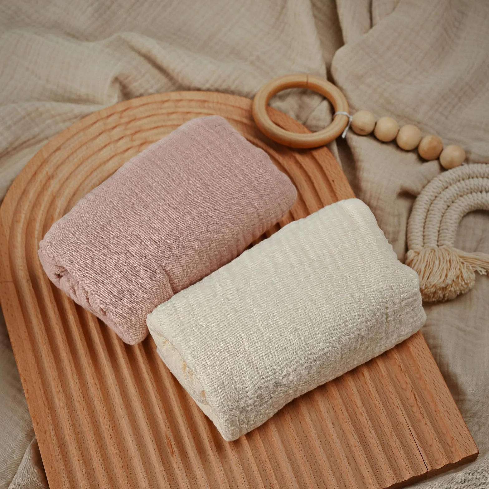 Soarwg Kids Lenzuola con angoli per carrozzina, confezione da 2, copripiumino per materasso per neonati, 100% cotone mussola, per cesto/culla/bassinetto, rosa/bianco, 83 x 43 cm