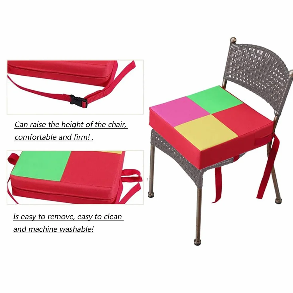 Chickwin Cuscino Rialzo Sedia per Bambini, Kawaii Cuscino Alzasedia per Bambini, Smontabile, Regolabile, Lavabile, con Cinghie per Sedia (Colorato,32x32x8cm)