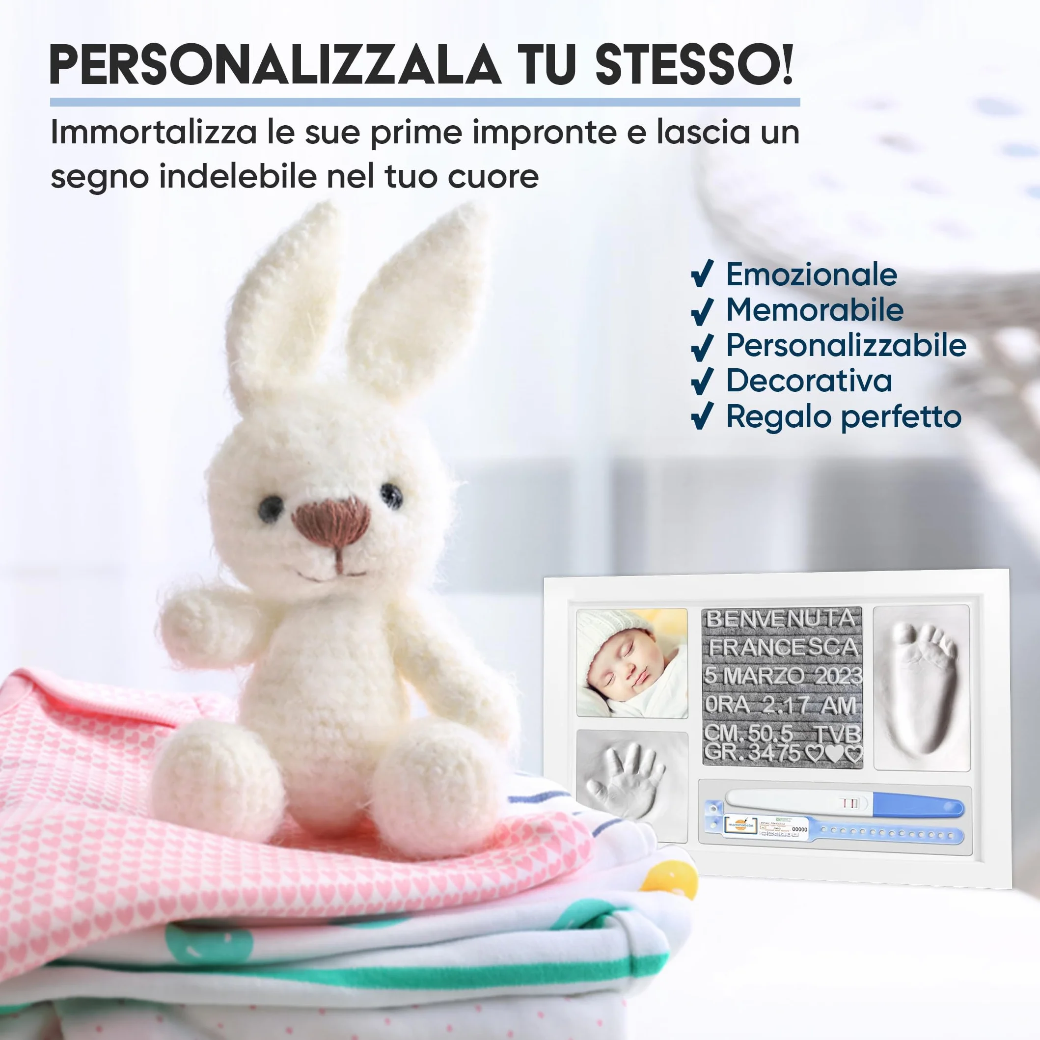 Impronta Mani e Piedi Neonati Kit Cornice Personalizzata Impronte Neonato Quadretto Nascita Bimbo Felt Board con Lettere e Numeri