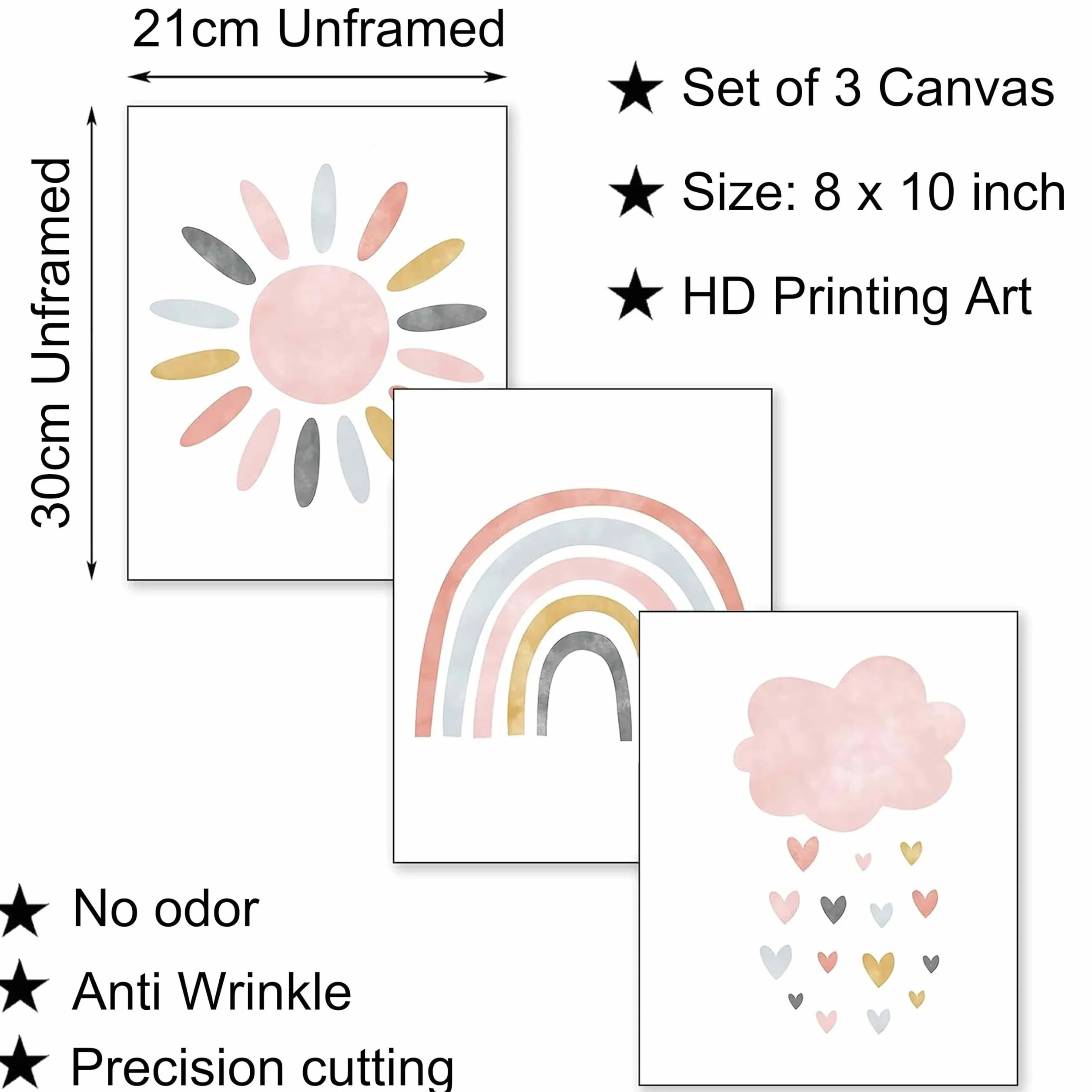 Set di 3 poster arcobaleno，Quadri Cameretta Bambino Poster Cameretta，decorazione per la cameretta dei bambini，formato A4