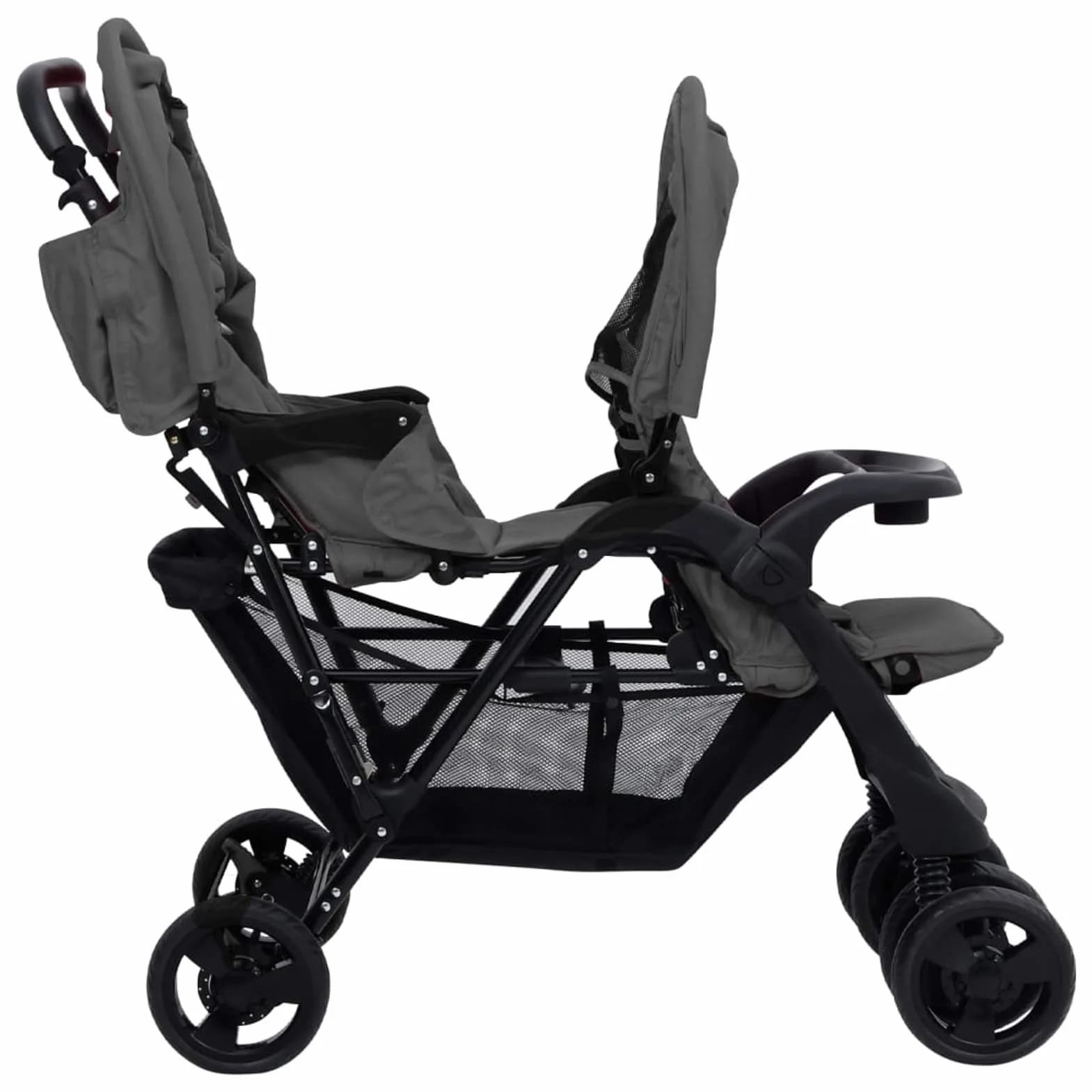 LAPOOH Passeggino Gemellare a Tandem Grigio Scuro in Acciaio,Bebè e bimbi,Trasporto bebè,Passeggini(SPU:10348)