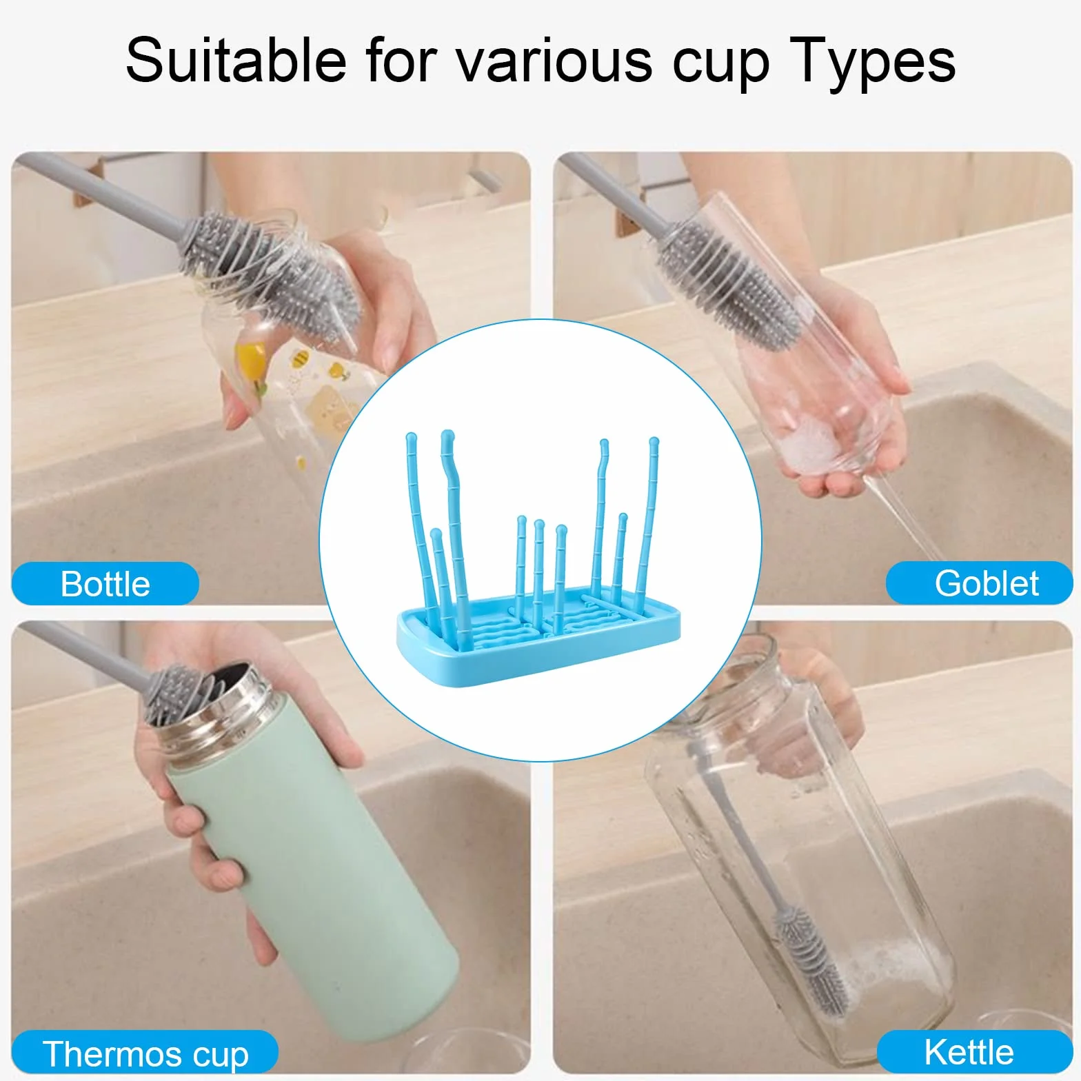 TMRBBesty Rastrelliere Asciuga Biberon,Asciuga Biberon,Scolabiberon,Bottiglia Stendino Scolabiberon,Viene fornito con 1 una spazzola per bottiglia di latte in silicone,Tazze da Bambino,Blu
