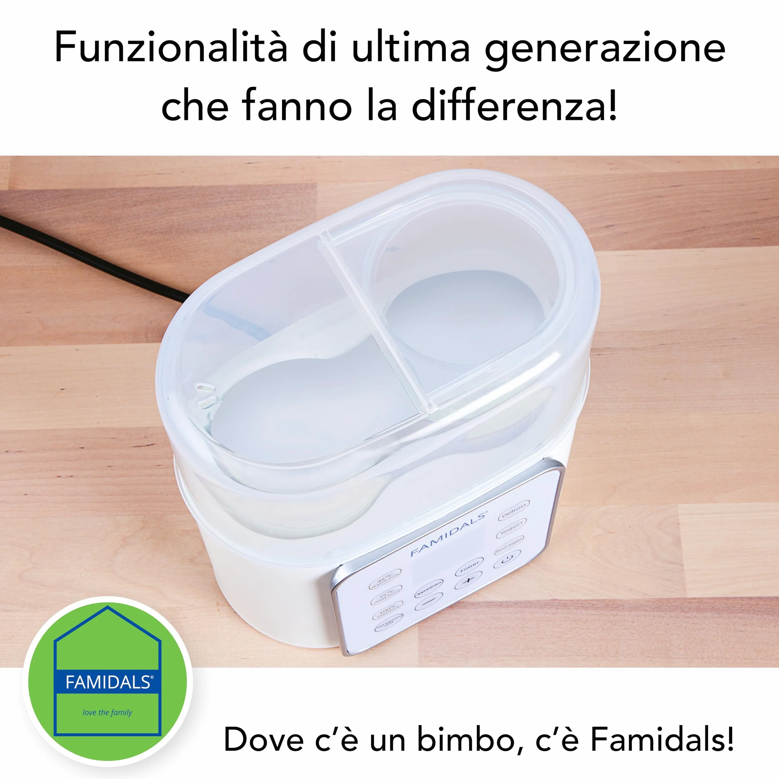 Scaldabiberon Sterilizzatore Neonato 9 in 1 scaldalatte, sterilizzatore, scongelatore, omogeneizzatore, fermentatore, cuociuova, timer, programmazione dell'accensione