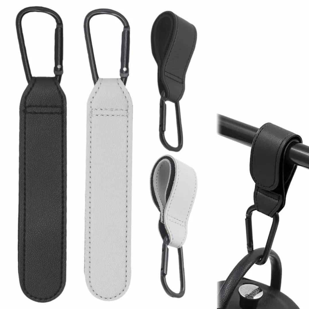 4 Pezzi Ganci Passeggino, in Pelle, Gancio per Passeggino Portatile, Moschettoni per Carrozzina, per Borsa Passeggino, Zaini, etc