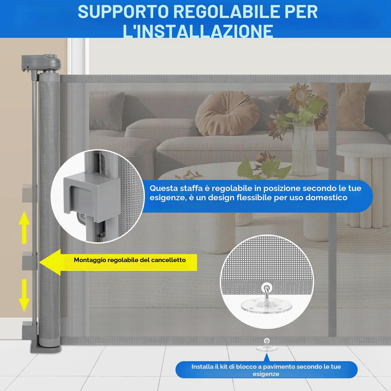 Cancelletto di Sicurezza Retrattile per Bambini, 0-500 cm (Grigio) | Cancelletto Estensibile per Bambini Scale e Corridoi Interni ed Esterni Cancello per Cani