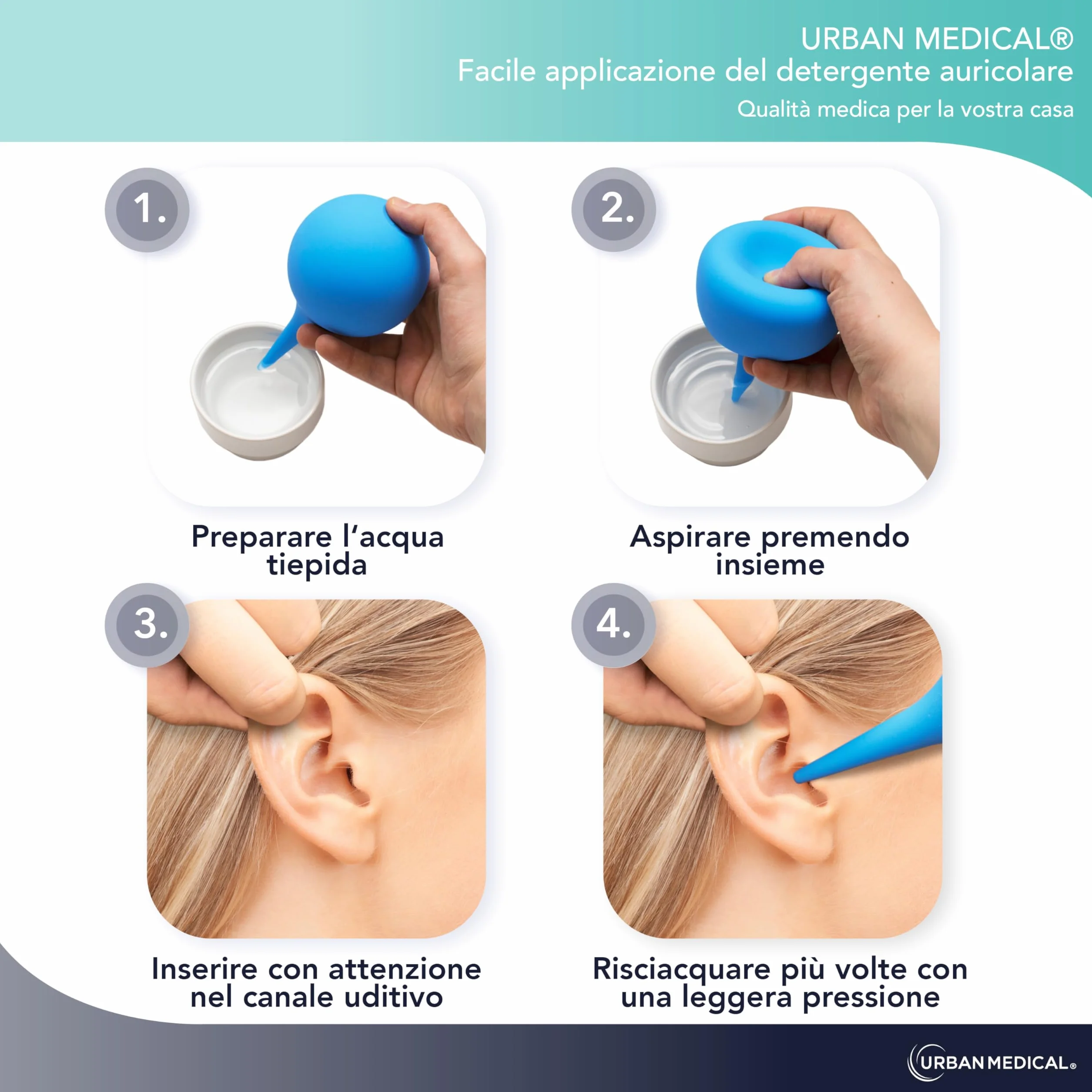 Pulisci Orecchie - Pulizia Delicata e Professionale tramite Siringa Auricolare - Sicura ed Efficace per Adulti, Bambini e Neonati - Pulitore Auricolare Riutilizzabile - 200 ml