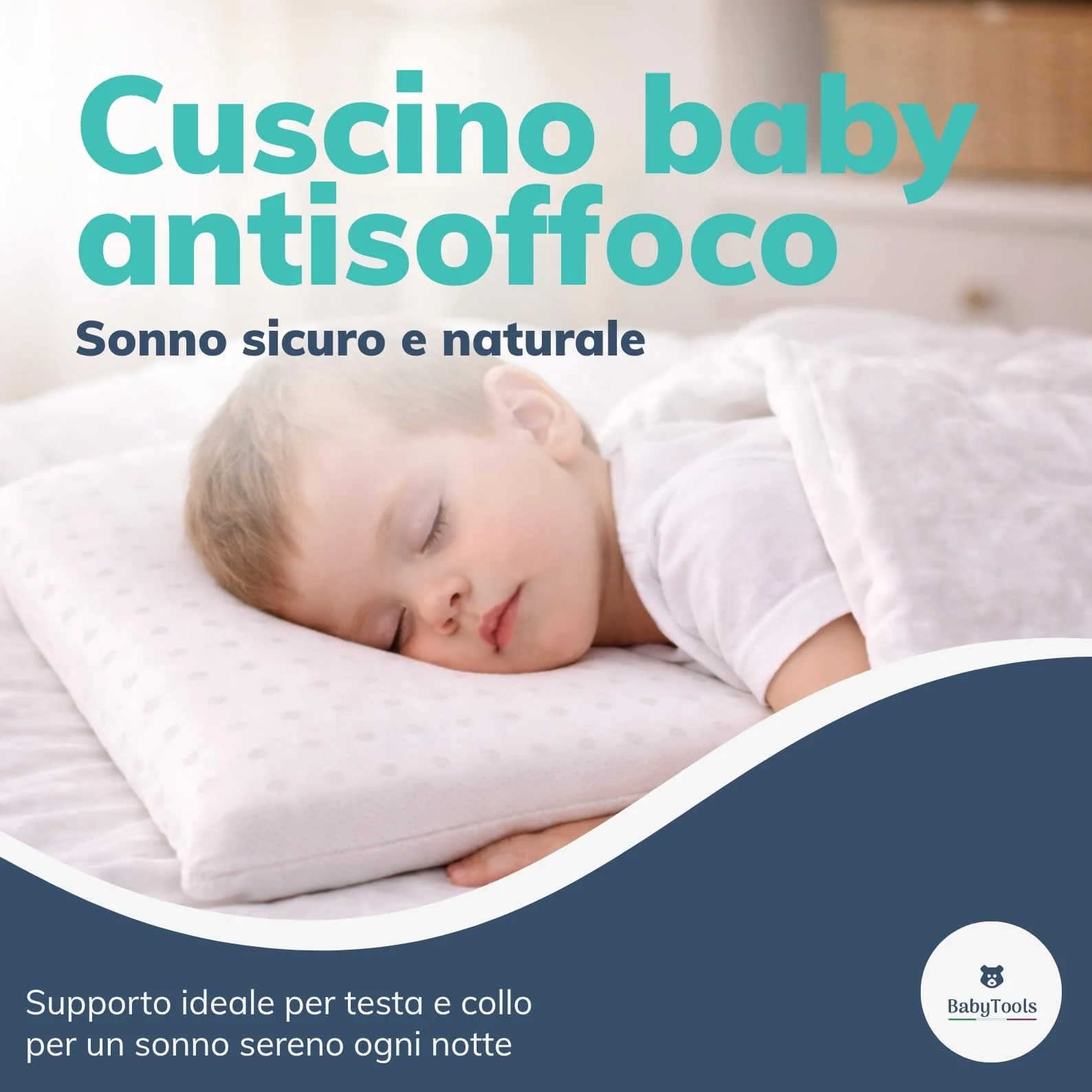 Cuscino Antisoffoco Neonato da 6 Mesi a 2 Anni Guanciale Memory Foam 100%, Traspirante, 40x30 cm Cuscino Culla e Carrozzina Neonato Nanna Sicura, Antiacaro, Antireflusso e Anallergico Made in Italy
