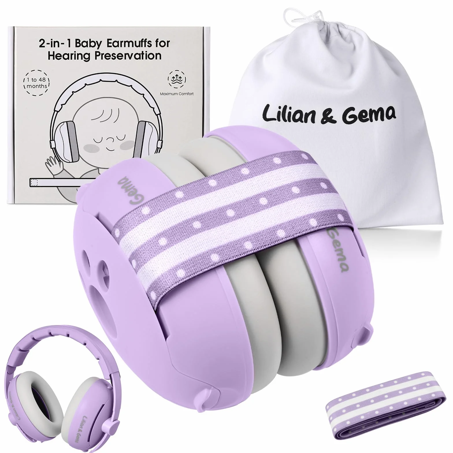 Lilian&Gema 2 in 1 Casco Anti Rumore Neonato, Casco Bambino Anti Rumore, Confortevole e Regolabile, Protezione Uditiva per Bambini sotto i 48 Mesi, Adatto per Sonno e Attività