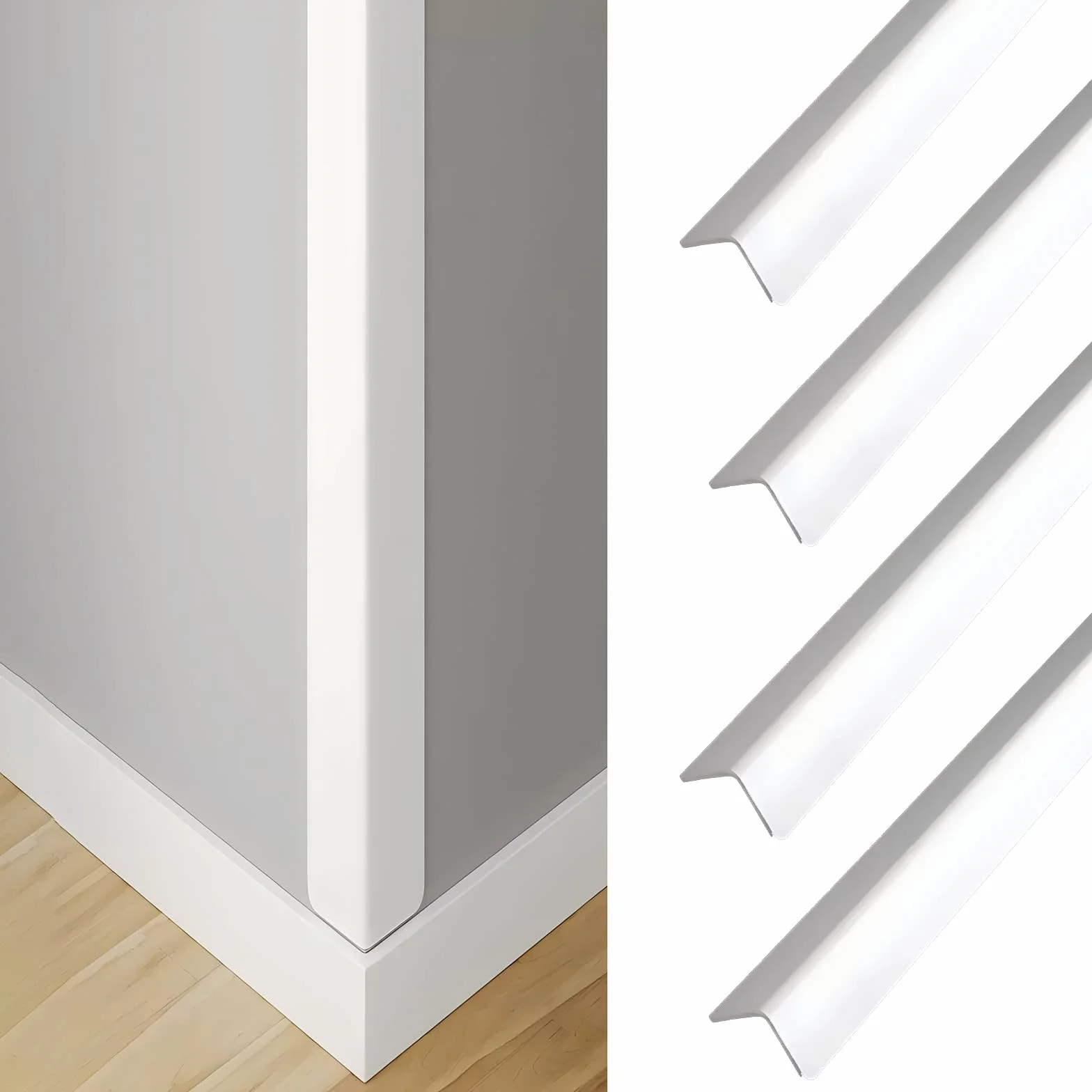 Paraspigoli da parete bianco, 4 pezzi, 0,9 m x 2,5 cm, paraspigoli autoadesivi per pareti, porte di armadi, bordi protettivi, facile da installare (90 cm x 2,5 cm)