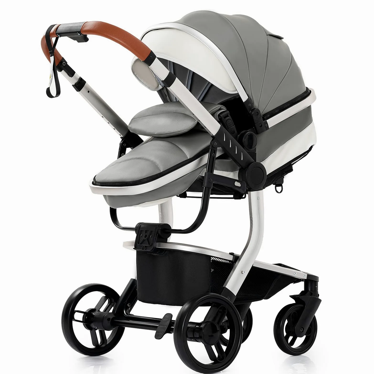 3 in 1 Sistemi Modulari Sistema da Viaggio per Bambini Passeggini Compatti Reclinabile Passeggino Carrozzine Standard Pieghevole Portatile Passeggino Neonato 0-36 Mesi (518 Grey)