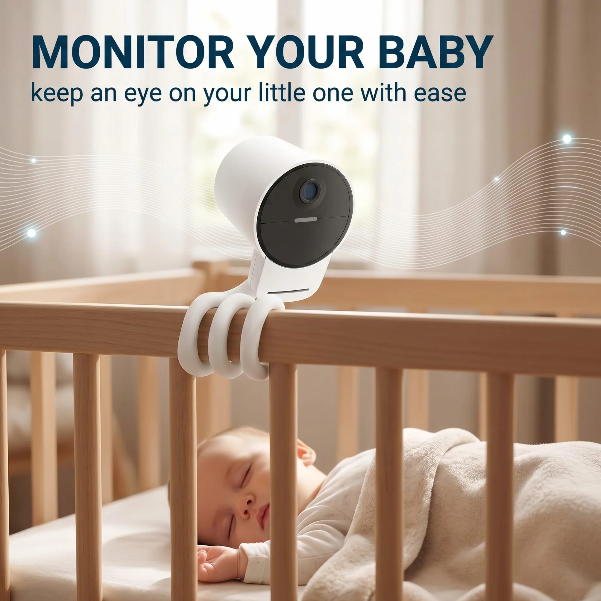 Supporto Baby Monitor Universale, Braccio Flessibile per Telecamera Culla, Compatibile con Supporto Telecamera Senza Fori per Monitoraggio Neonati, Bianco