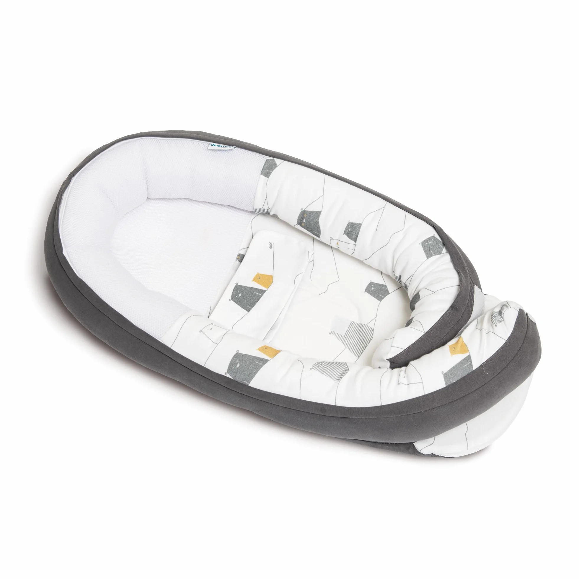 doomoo Riduttore neonato Cocoon Bear Grey, evolutivo, traspirante, 0-8 mesi