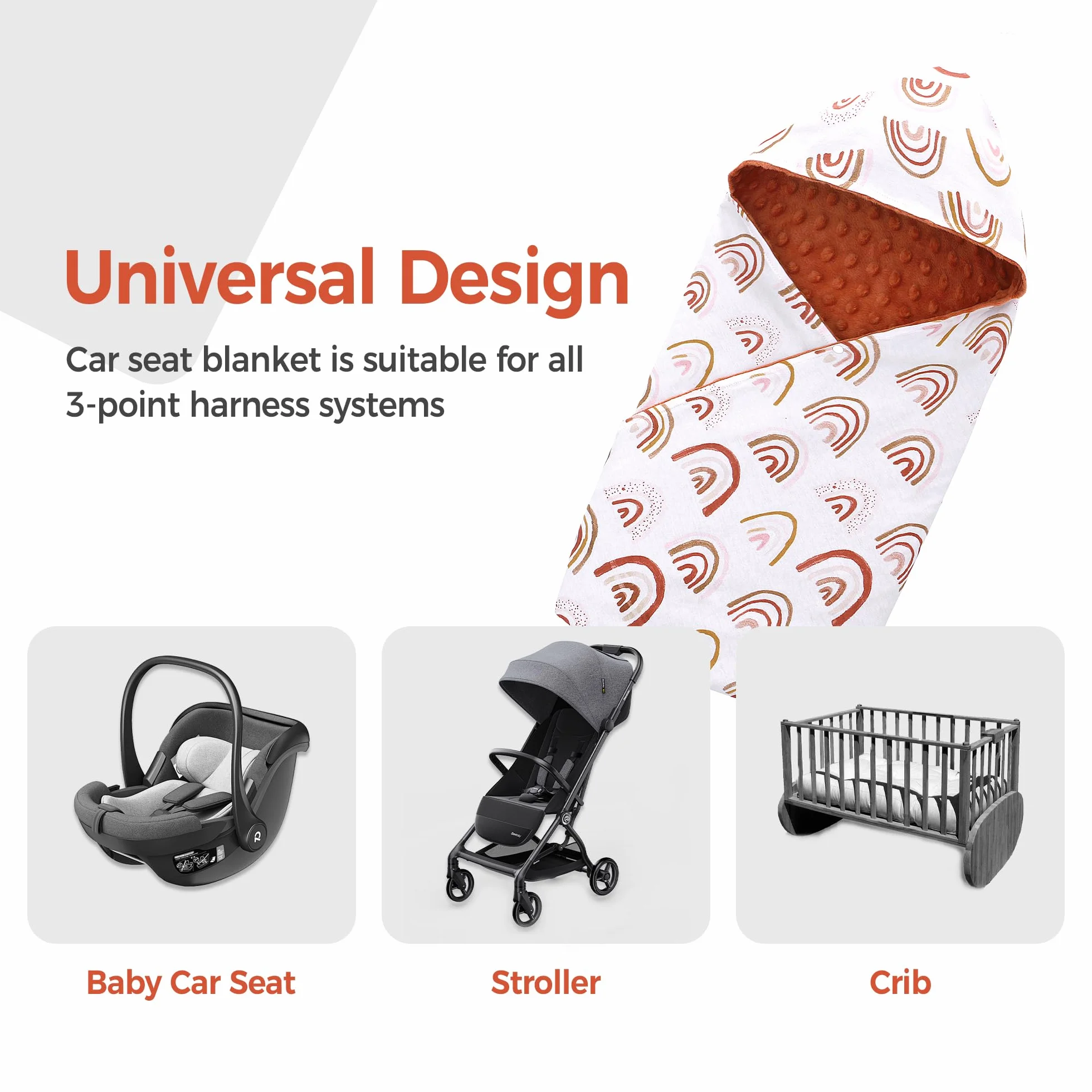Miracle Baby Coperta Avvolgente in Cotone 90x90cm, Copertina Multifunzionale Universale per Neonati, Passeggino, Ovetto e Seggiolino Auto, Reversibile per Quattro Stagioni, Arcobaleno