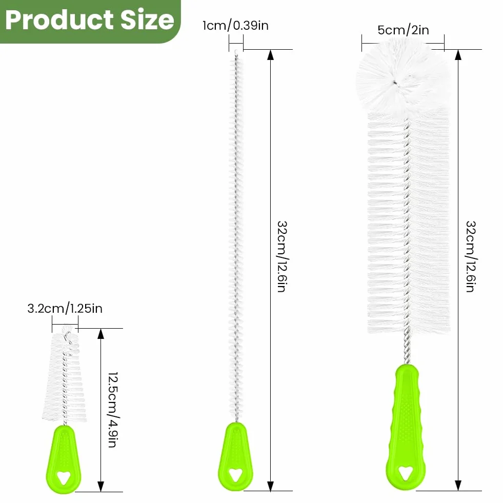 Vicloon 3Pcs Set di spazzole per biberon, Spazzola multiuso spazzola per borraccia spazzola per cannuccia cannucce per la pulizia di bottiglie d'acqua, tazze di vetro e thermos (verde)
