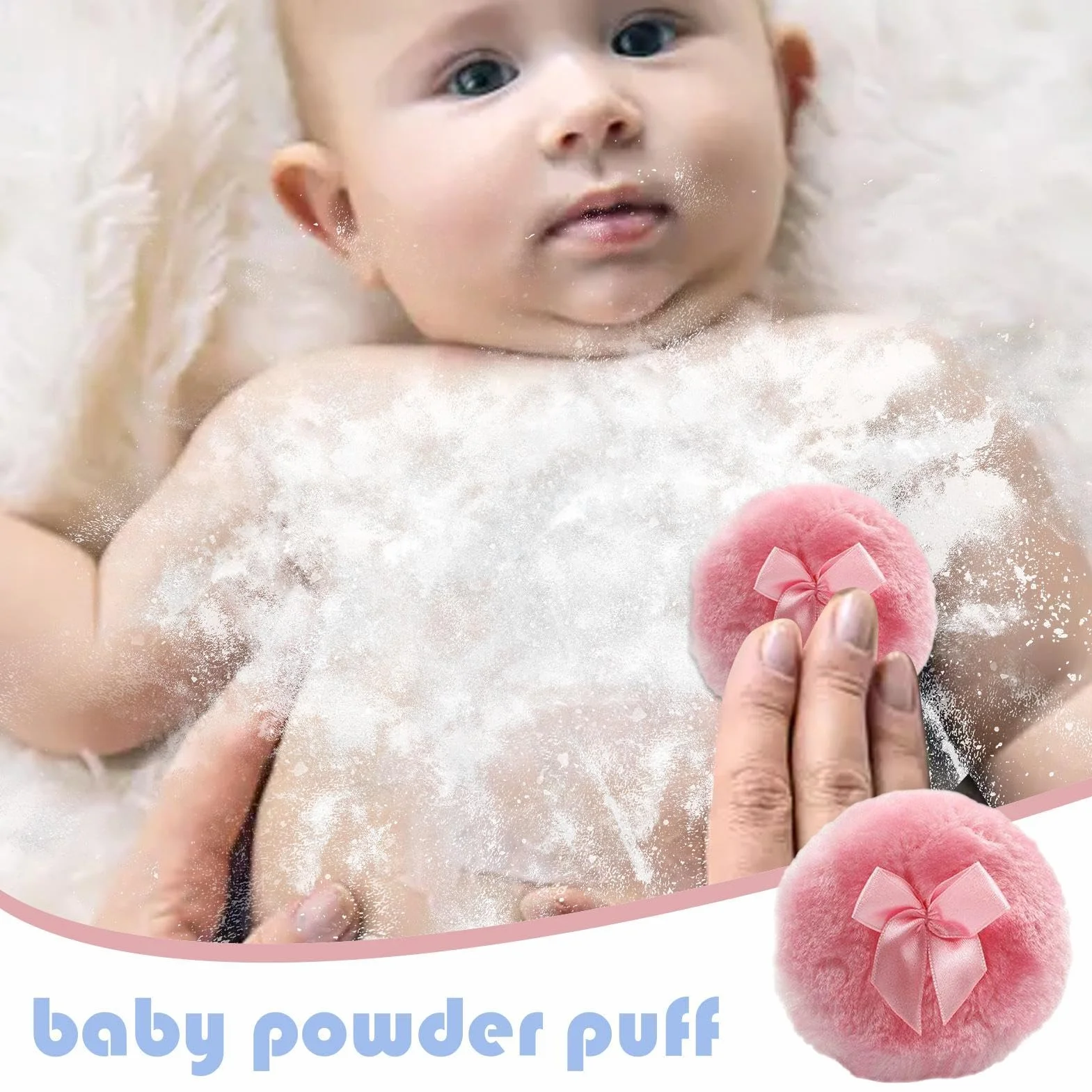 Houppette Per Bambino, Houppette Per Polvere Corporale, Sbuffo Di Polvere Rotonda Ultra Morbido Per Viso E Corpo Con Nodo In Nastro, Strumento Di Trucco A Secco Per Uso Domestico/Viaggio, Applicat