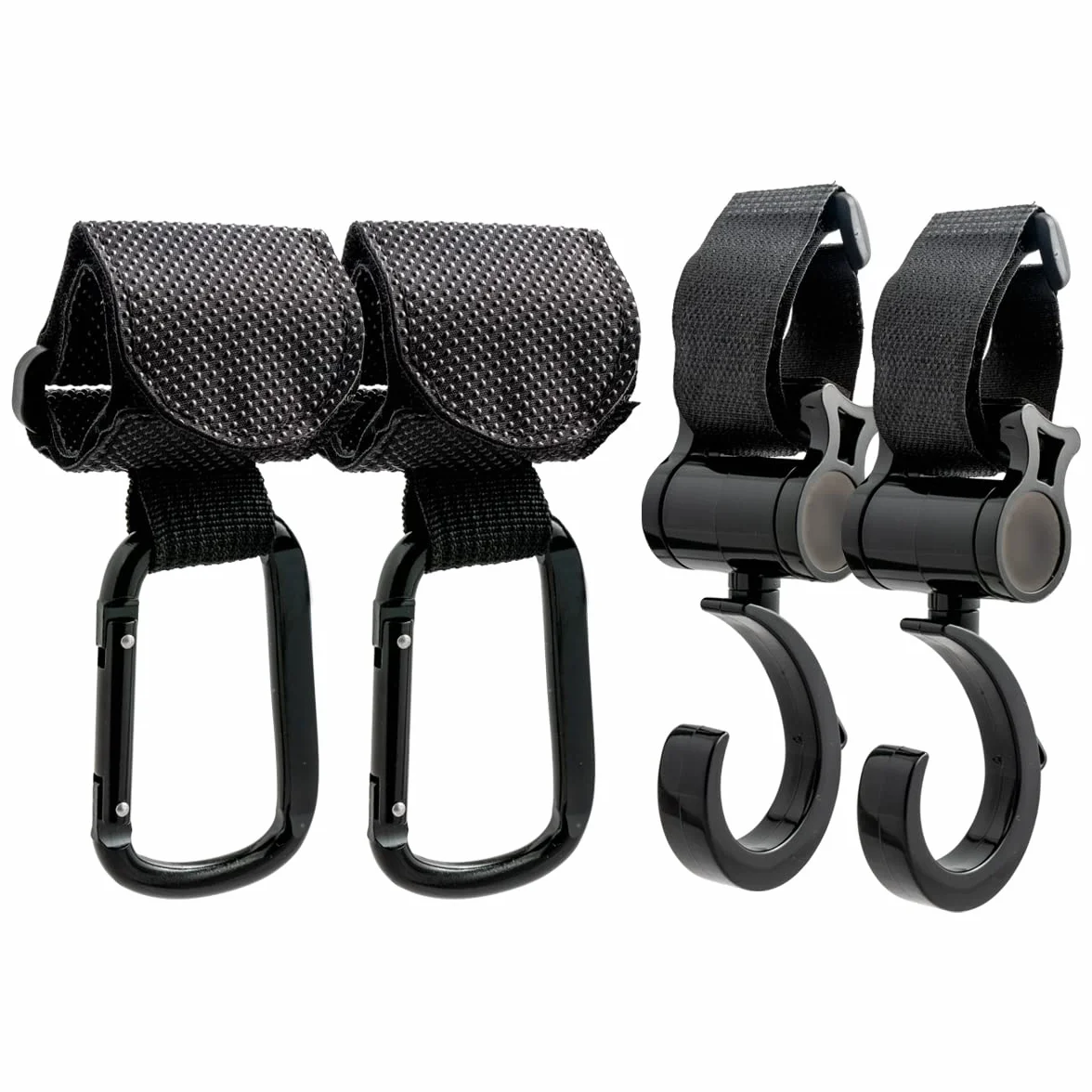 4 Pezzi Ganci Passeggino Universali Macla - Ganci per Passeggino Porta Borse in Alluminio - Portaoggetti Passeggino con Chiusura Regolabile in Velcro - Design Elegante e Cuciture Extra Forti