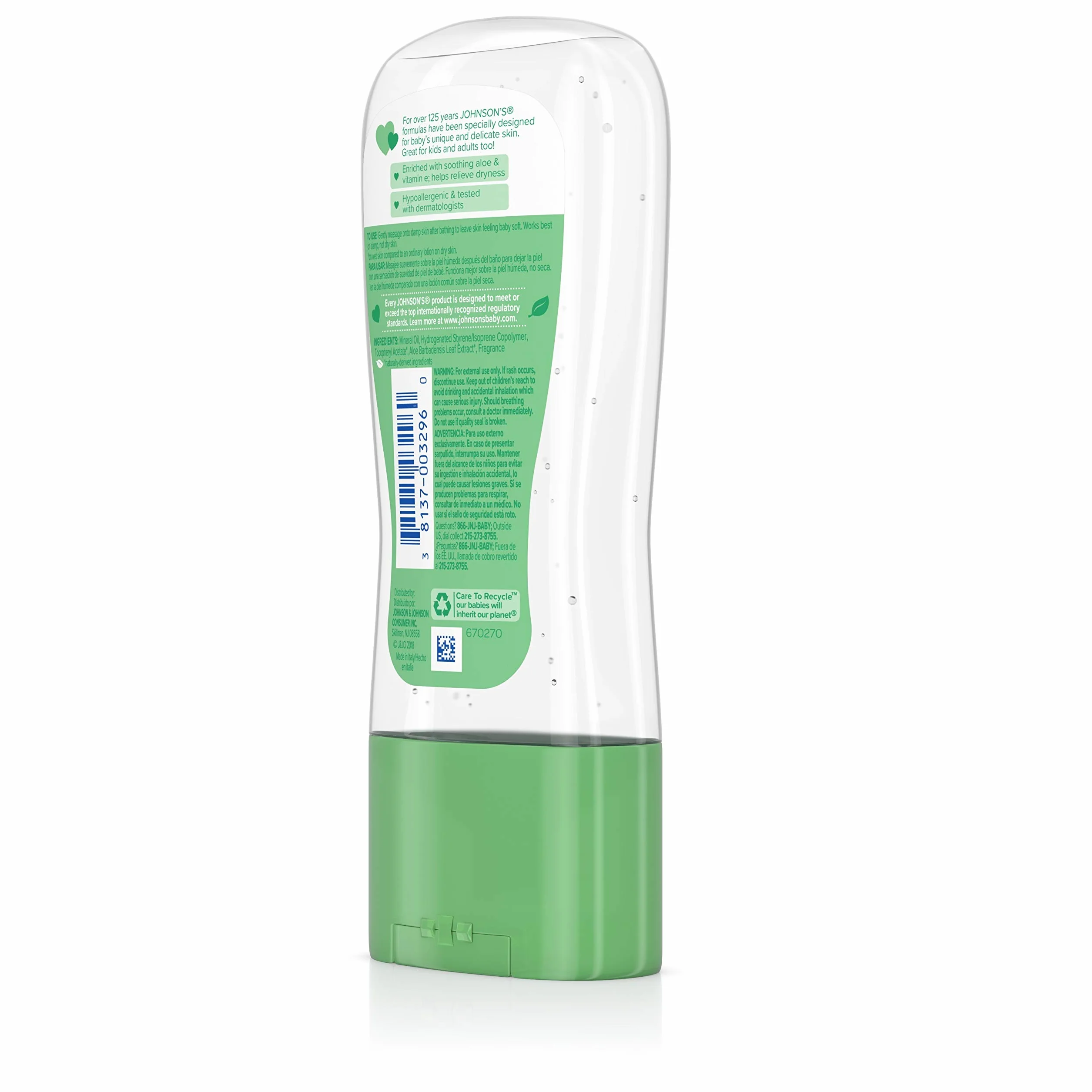 Johnson & Johnson 003296 Bambino Gel olio con Aloe & Vitamina E, 6,5 once