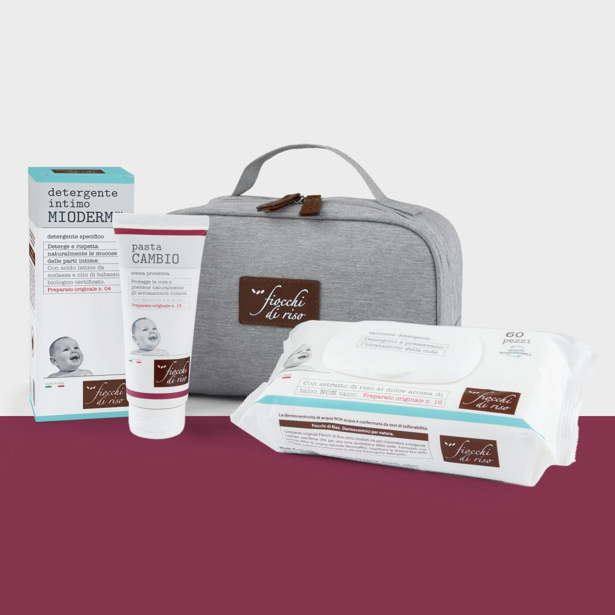 Fiocchi di Riso - BEAUTY CAMBIO PANNOLINO - COFANETTO NEONATO - Kit neonato per la protezione intima: Detergente Intimo Mioderm, Pasta Cambio e salviette Acqua NON Acqua. Nuovo beauty