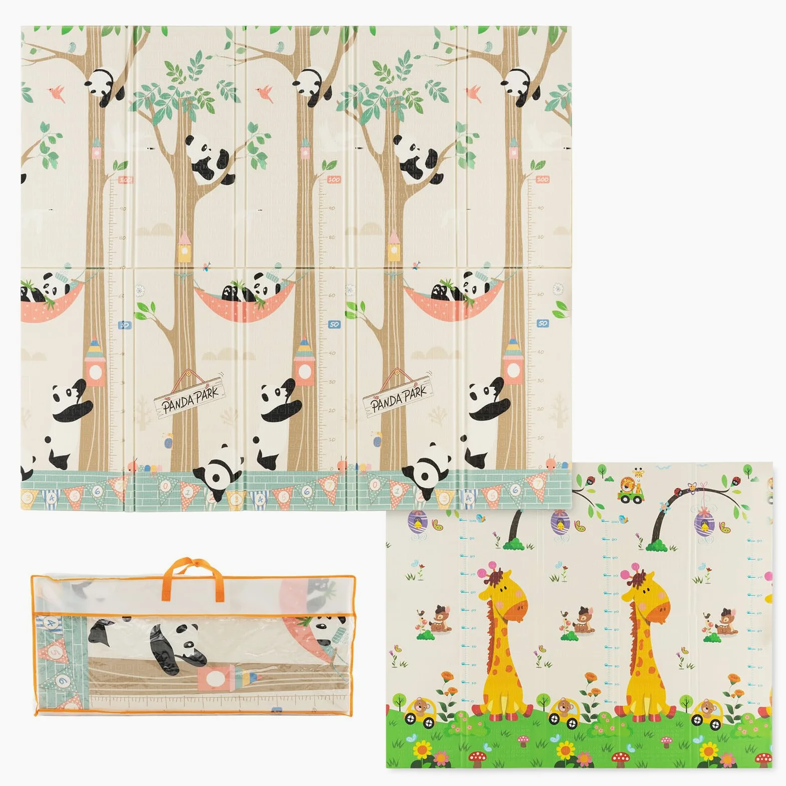 LIFEZEAL Tappeto Gioco Bambini 180x200cm, Tappetino Doppia in Schiuma Pieghevole e Impermeabile, Tappeto Neonato Gattonamento, Non Tossico, Tatami Bimbi Morbido da Cameretta con Borsa (beige panda)
