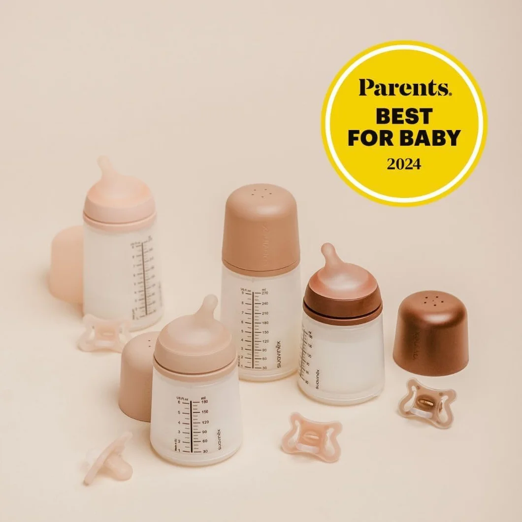 Suavinex, confezione da 2 biberon anticolica Zero Zero, tettarella flusso adattabile (A) in silicone, +0 mesi e neonati, per allattamento al seno, latte materno e latte artificiale, 180 ml, Fair