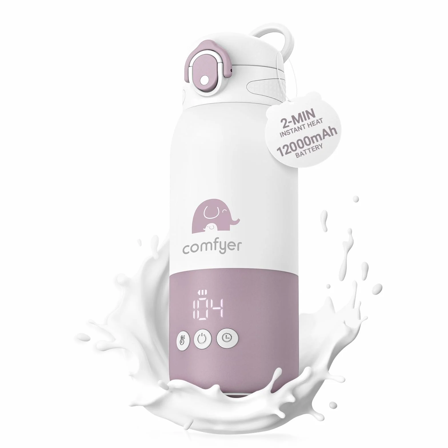 Comfyer BW01 Scaldabiberon Portatile per Neonati, Batteria 12000mAh, Riscaldamento Rapido 2 Min per Latte Materno e Acqua, per Poppate Notturne, Auto e Viaggi in Aereo On‑the‑Go