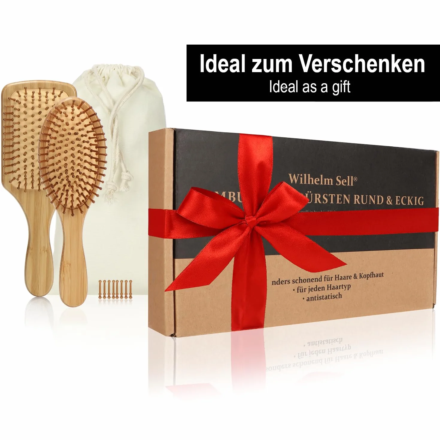 Set da 2 spazzole in bambù con setole naturali – Spazzole paddle ecologiche per donna, uomo e bambino – Massaggio alla cute per capelli sani