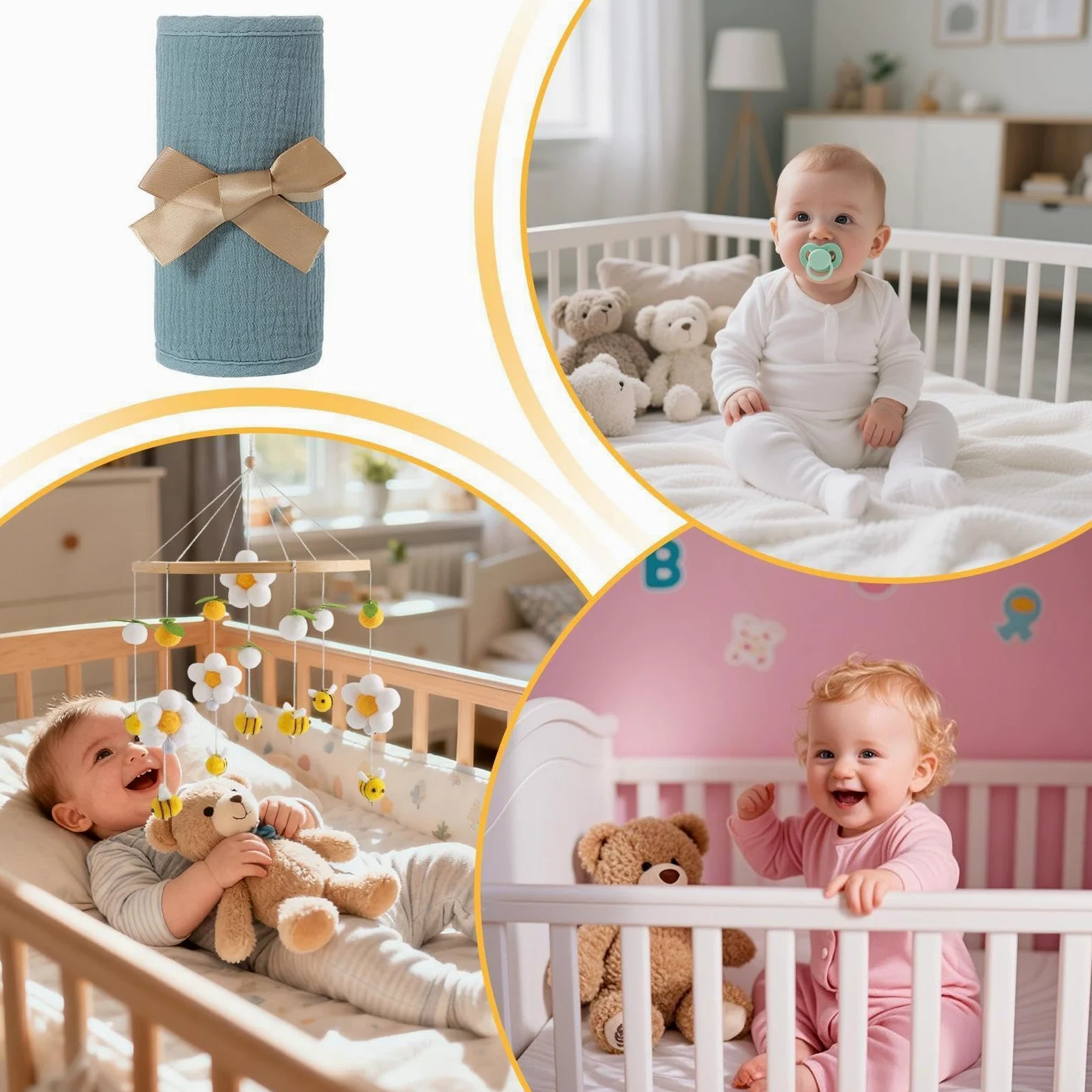 Mull - Protezione per lettino, 2 pezzi, con cinghie regolabili | Materassino fasciatoio per culla per le stagioni calde e la cameretta dei bambini, griglia di protezione per il letto