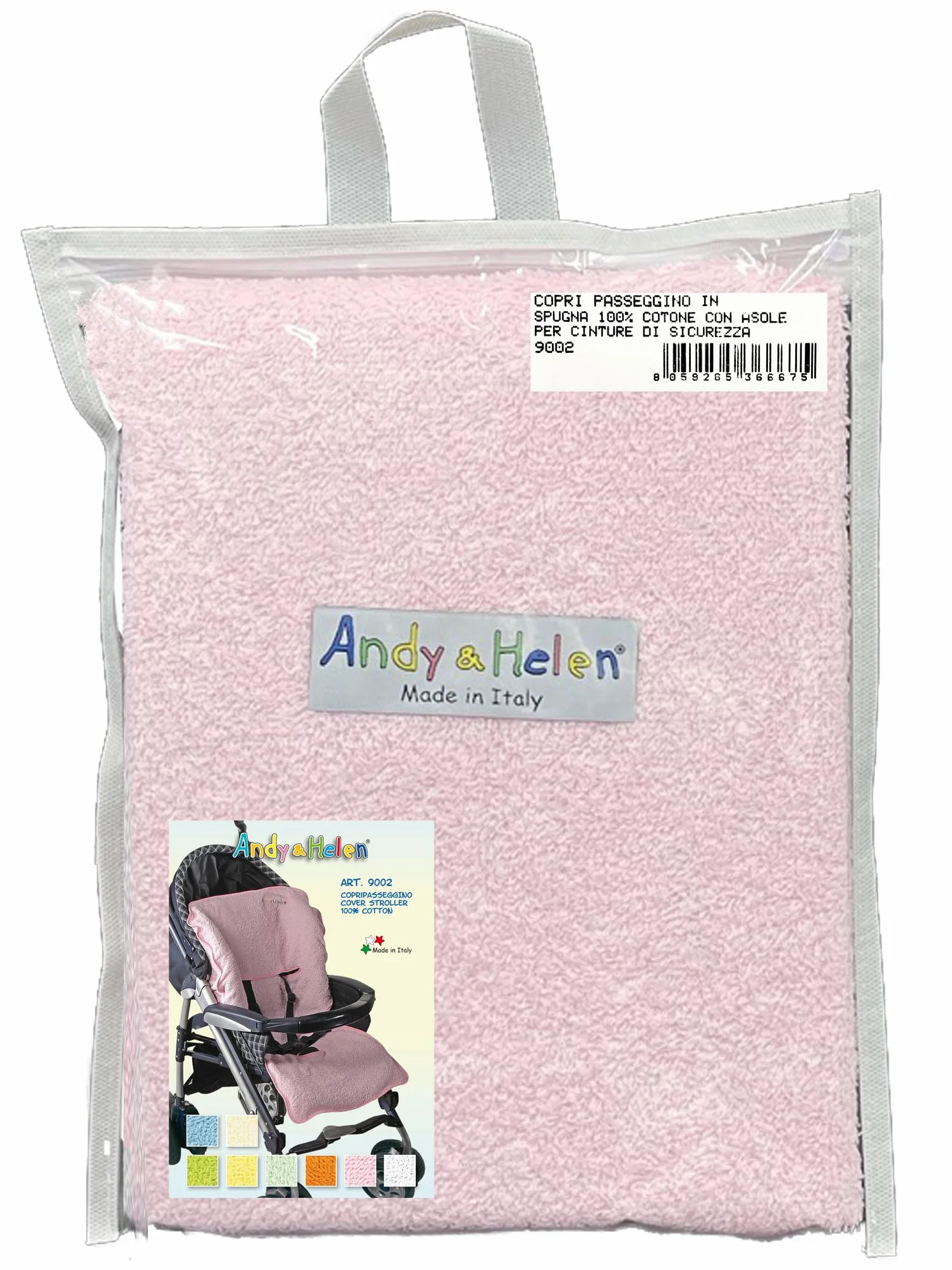 Andy & Helen 9002 Copri Passeggino Spugna di Cotone 100% Copriseduta Universale, Antiallergico per Bambino e Neonato - Made in Italy (Rosa)