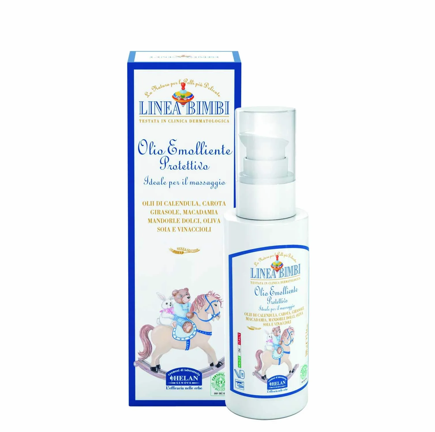 Helan, Linea Bimbi Bio - Olio Corpo Profumato, Emolliente e Protettivo per Neonato Ideale per Massaggio Rilassante Neonati con Olio di Mandorle Dolci Senza Siliconi e Parabeni, 100 ml - Made in Italy