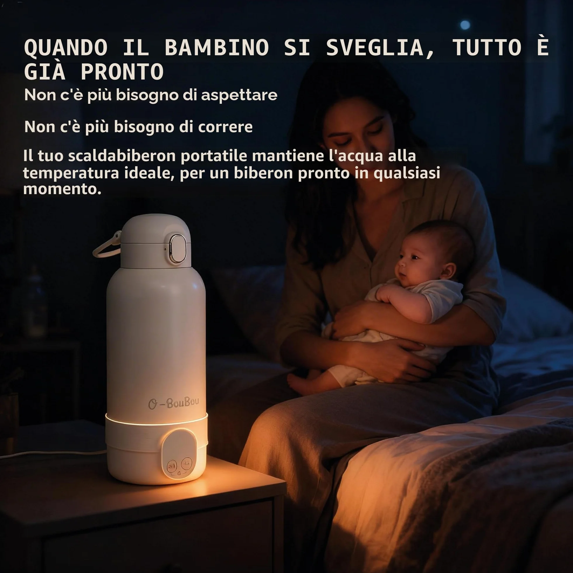 Scaldabiberon Portatile – Scalda Biberon Neonato – Capacità 500 ml – Latte Materno e Acqua – Acciaio Inossidabile – per la Notte, le Gite e i Viaggi – Riscaldamento Rapido – Batteria a Lunga Durata