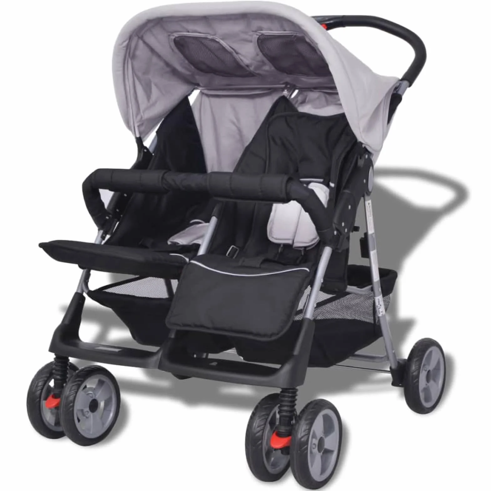 LAPOOH Passeggino Gemellare in Acciaio Grigio e Nero,Bebè e Bimbi,Trasporto Bebè,Passeggini(SPU:10110)