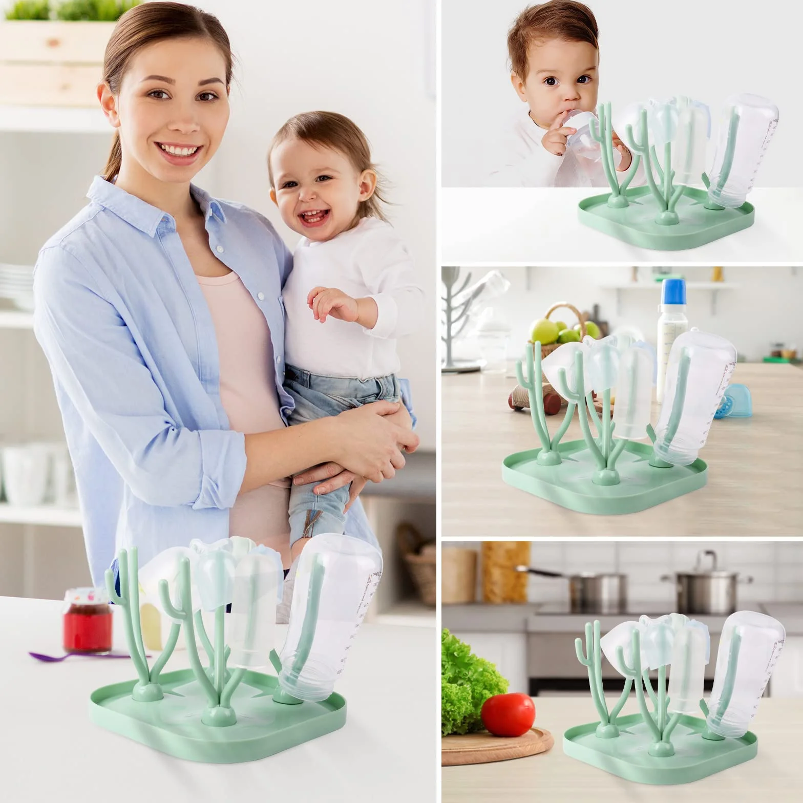 Vicloon Bottiglia Stendino, Rastrelliere Asciuga Biberon con Puntoni Rimovibili, in Materiale PP Sicuro, Senza BPA, Stendino per Biberon, Bambino Piatti, Capezzoli e Tazze, Verde