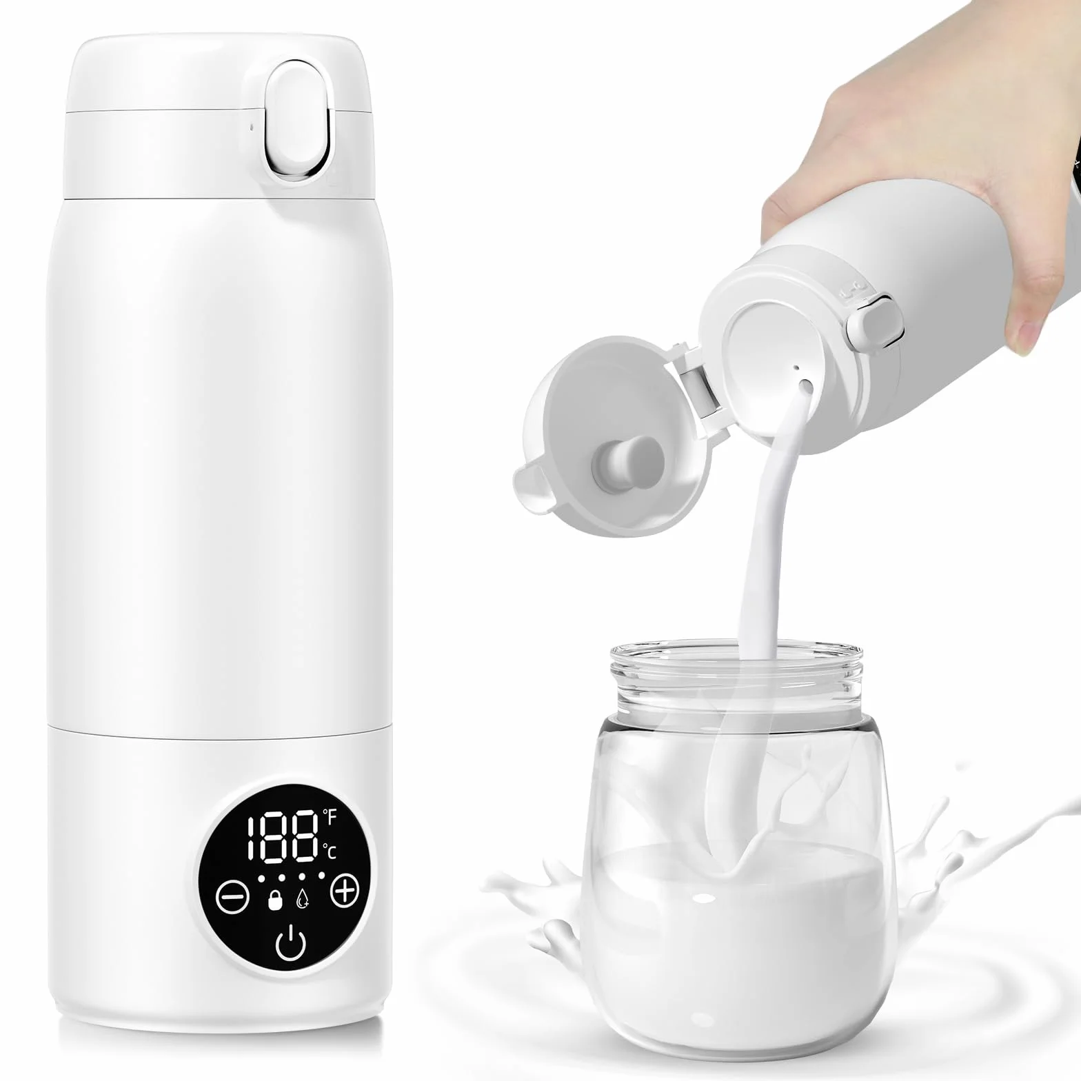 Scaldabottiglie portatile elettrico a riscaldamento rapido ricaricabile (500 ml) con indicatore LED per latte materno e acqua, per auto, campeggio e viaggi