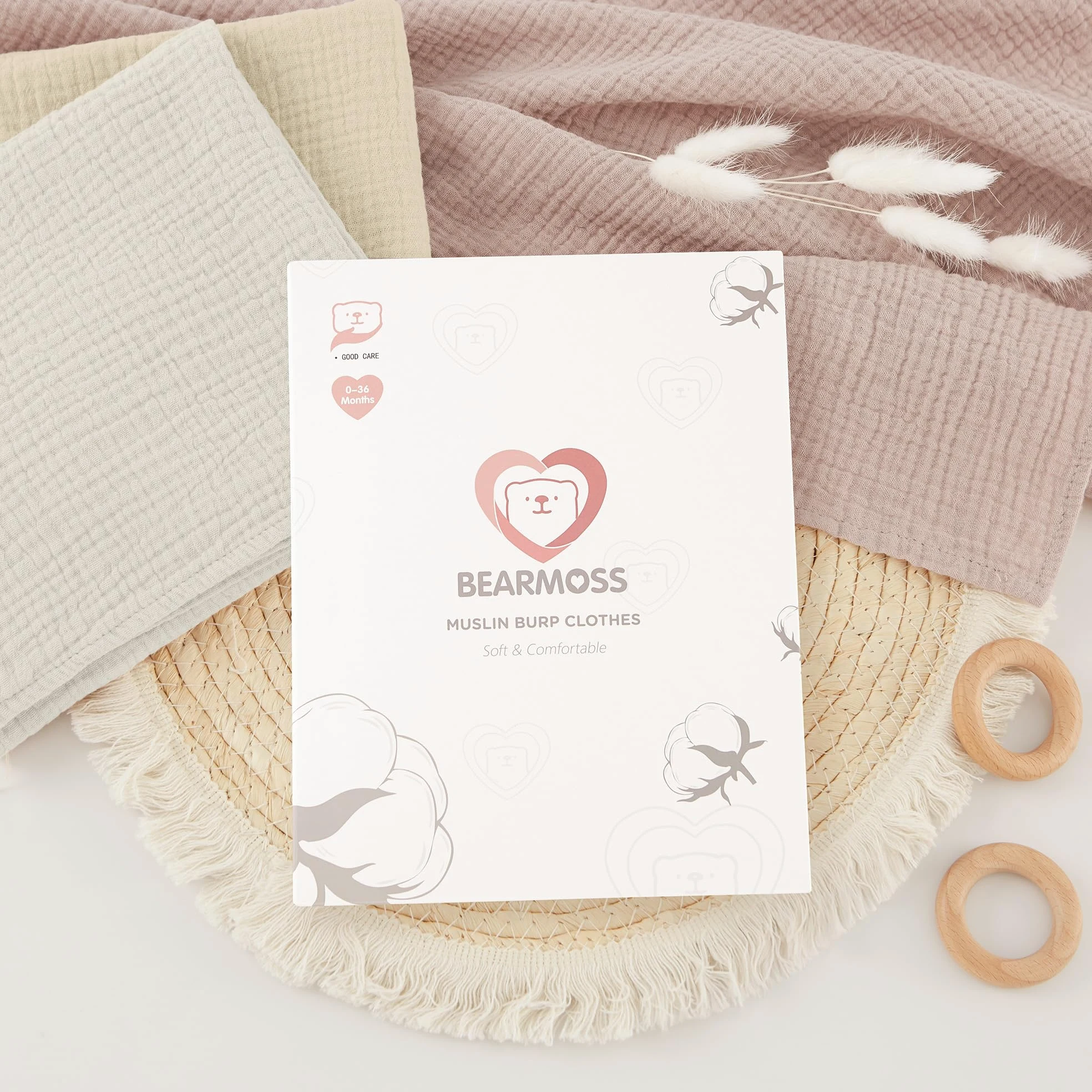 bearmoss Bambino in Mussola Per Neonati Set 4 Pezzi 60x60CM, 100% cotone Super Morbido Assorbente in Mussola A Grana Per Neonati Per Bambine E Ragazzi(Verde sabbia)