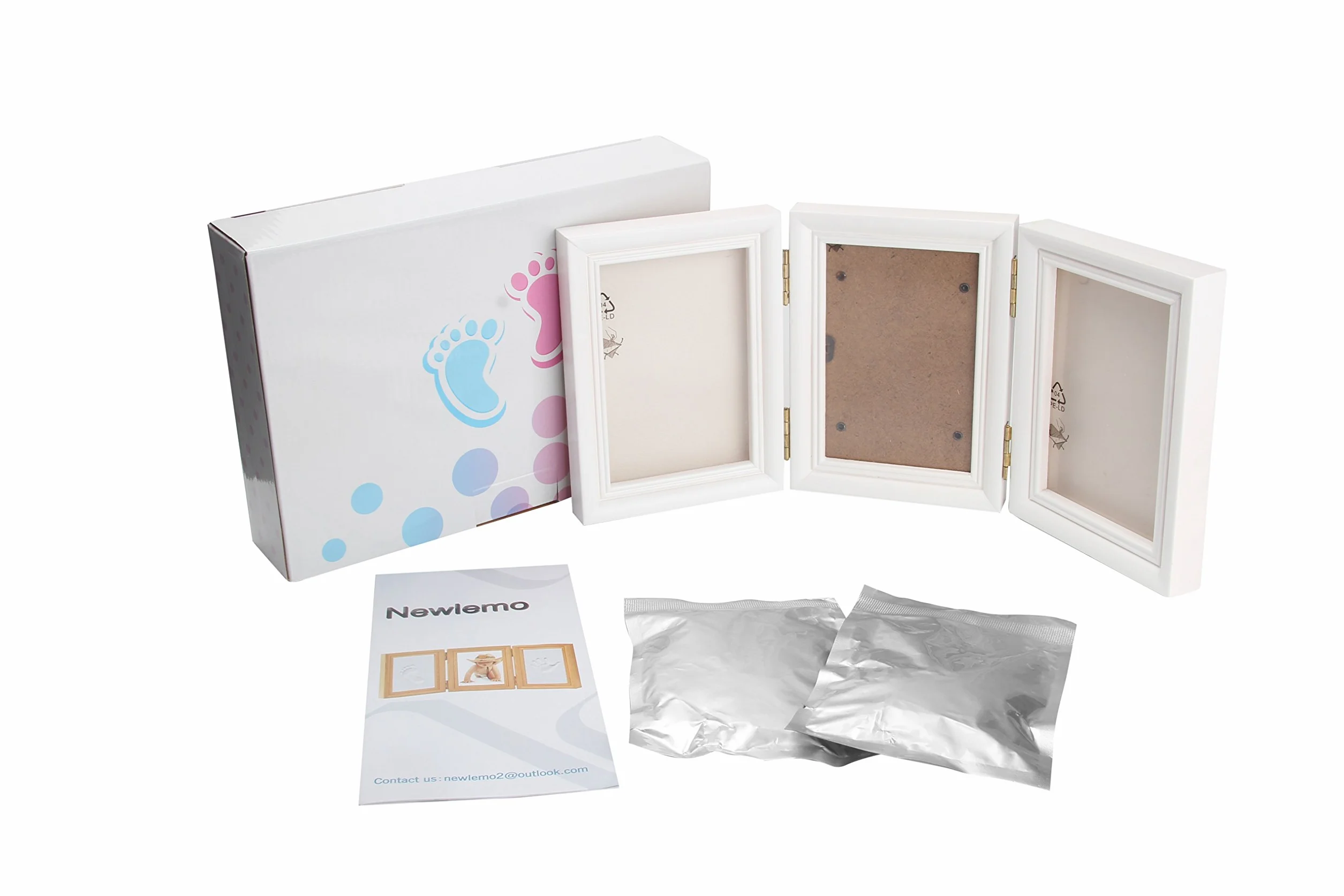 Cornice con Impronte Neonato - Newlemo Impronta Mani e Piedi Neonati - Kit Impronte Neonato per Bambini Regalo Originale e Regalo per il Battesimo (3 Pezzi, Bianco)